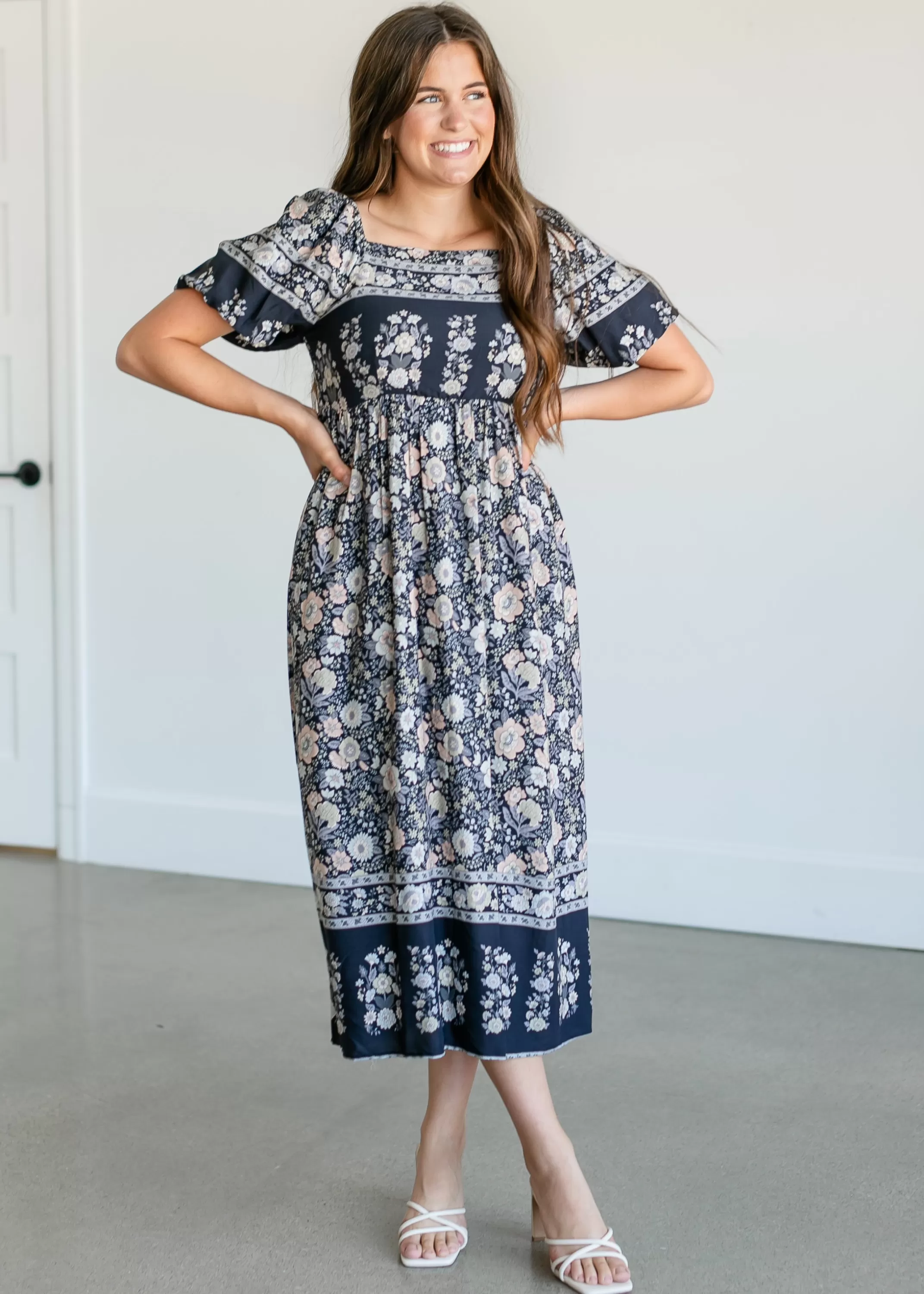 Shop Botanical Floral Smocked Midi Dress Women Plus Size