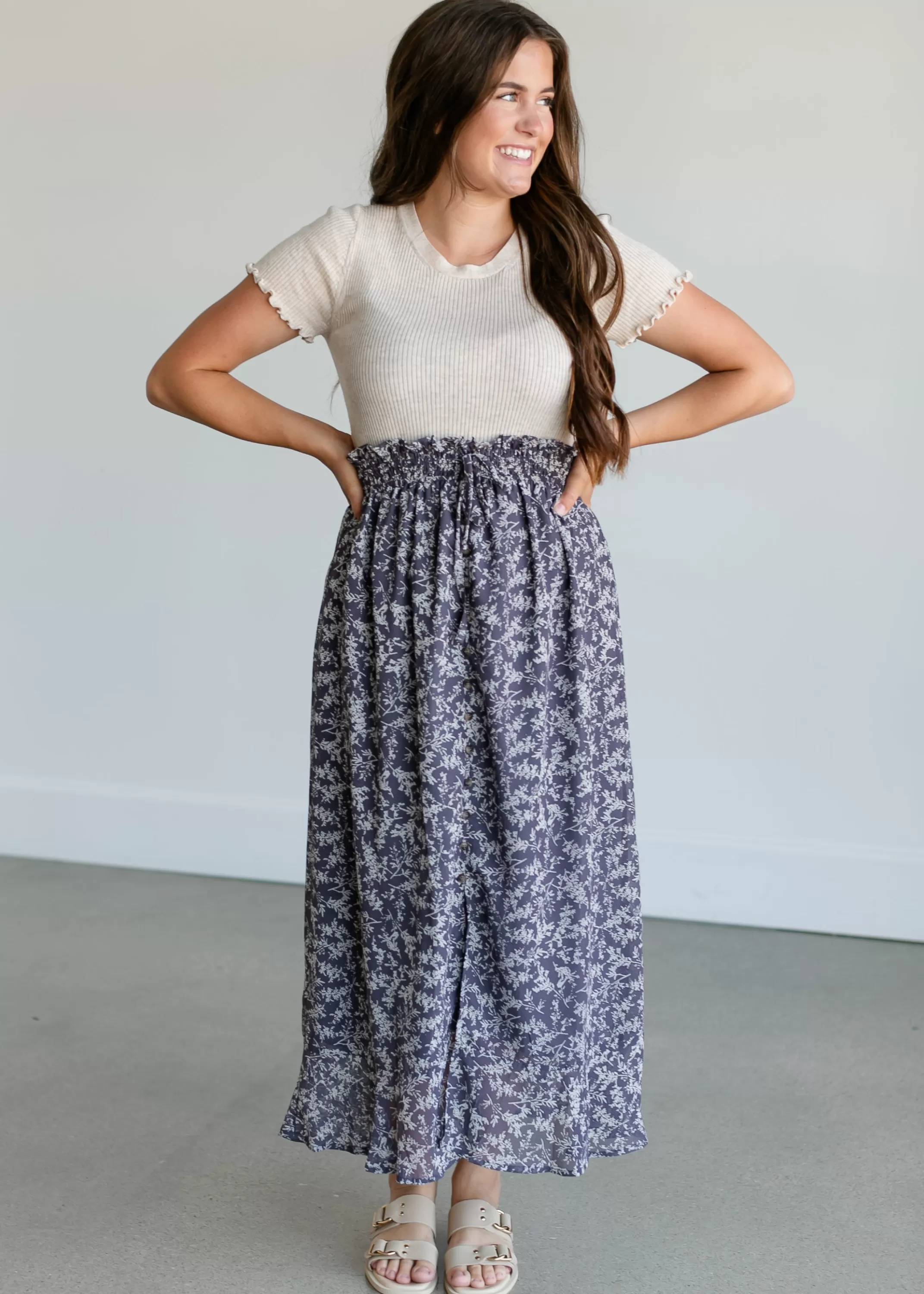 Sale Button Front Floral Maxi Skirt Women Plus Size