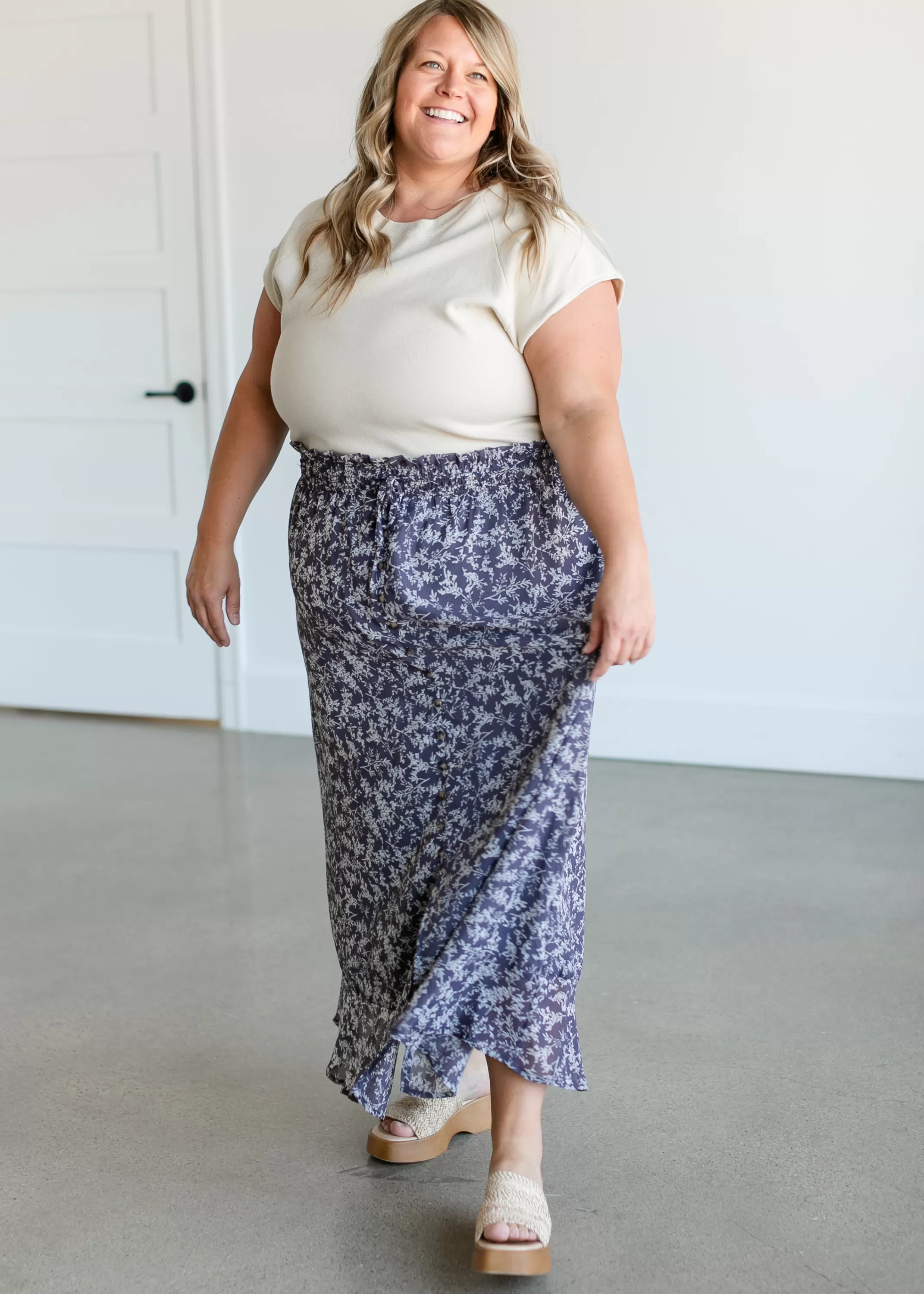 Sale Button Front Floral Maxi Skirt Women Plus Size