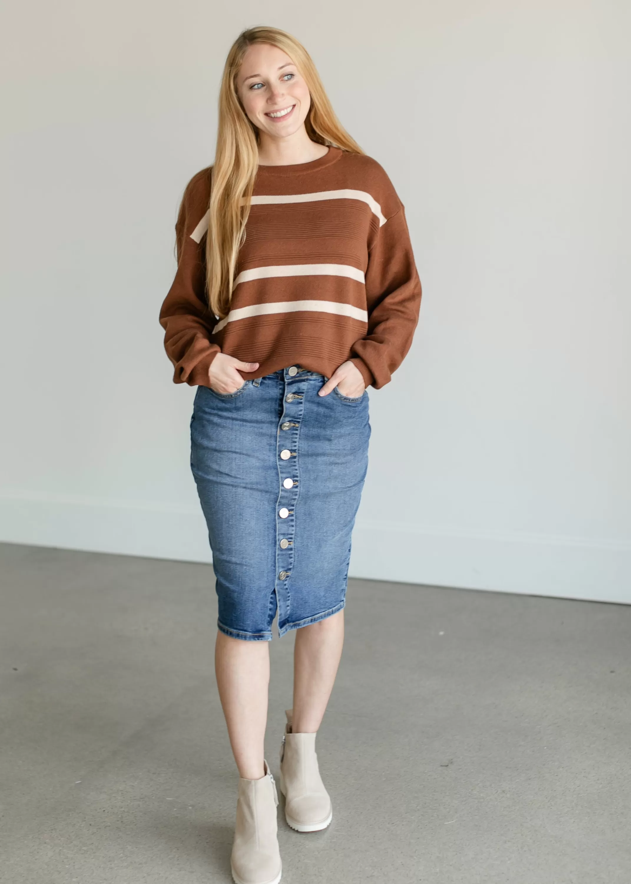 Online Cassidy Striped Knit Sweater Women Long Sleeve