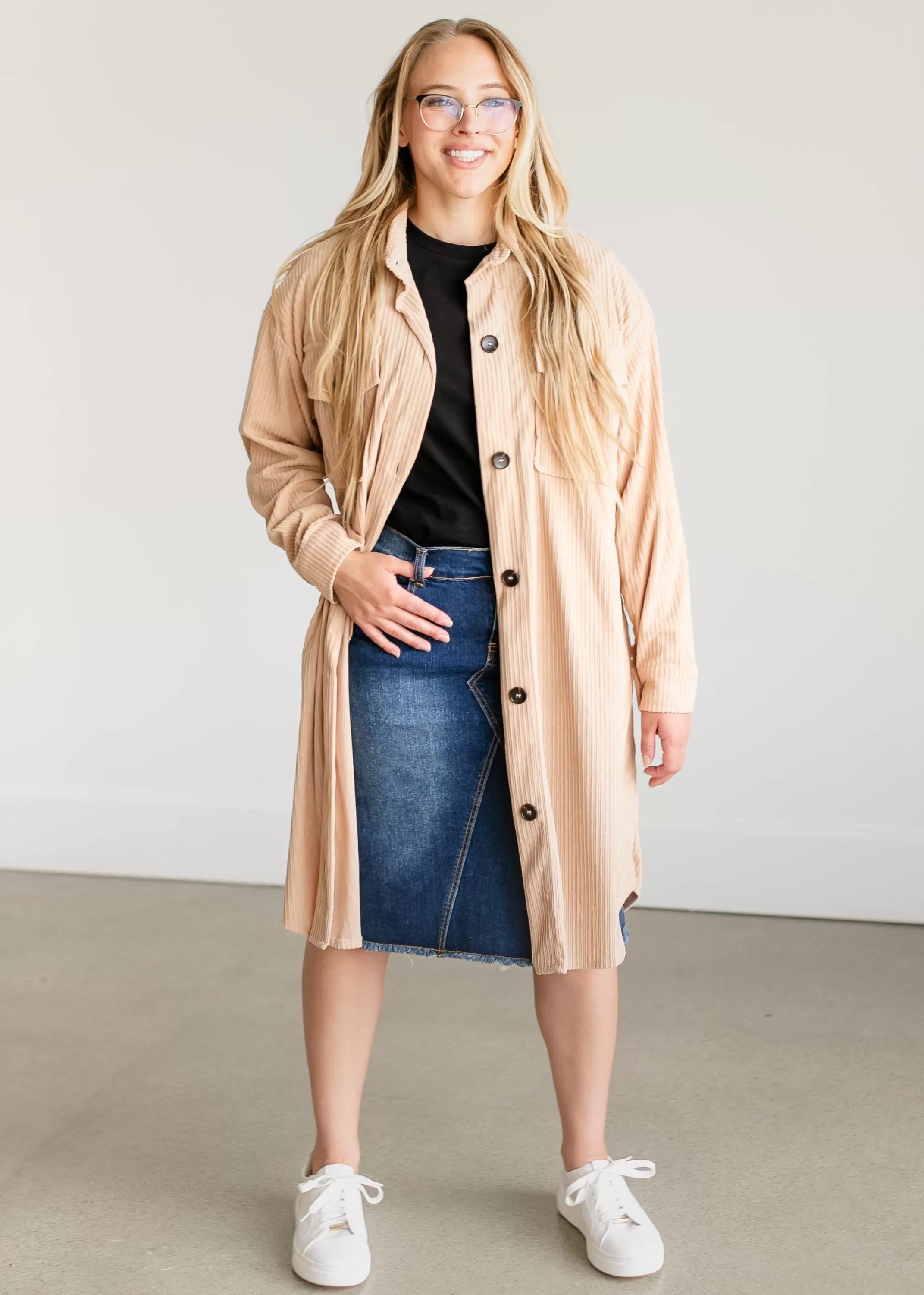 Store Corduroy Duster Long Shacket Women Nursing Friendly
