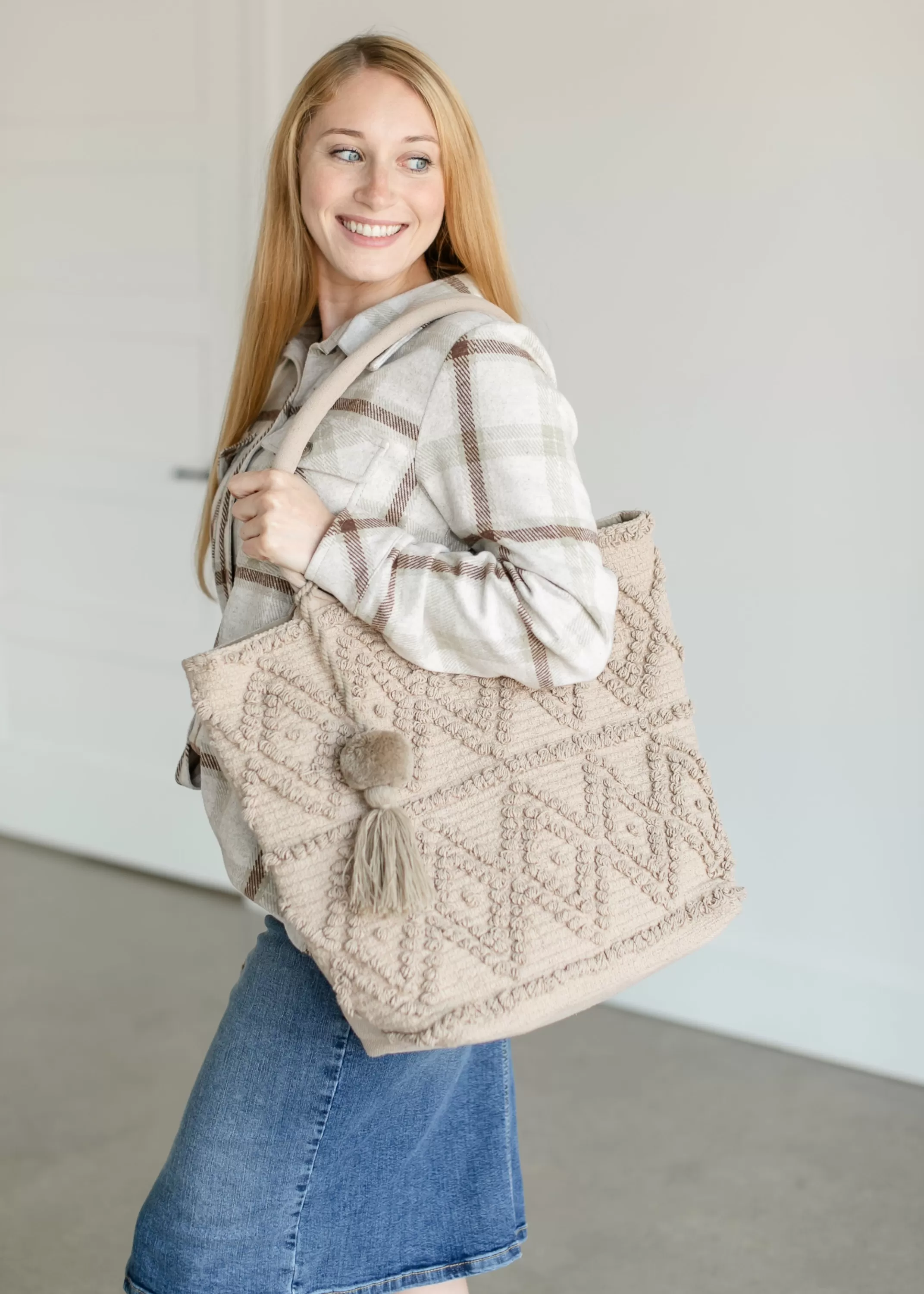Online Diamond Pattern Knit Tote Bag Women Accessories