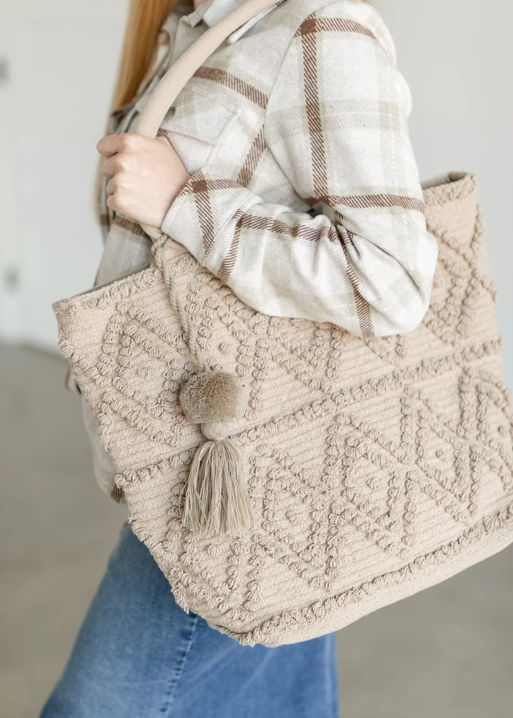 Online Diamond Pattern Knit Tote Bag Women Accessories