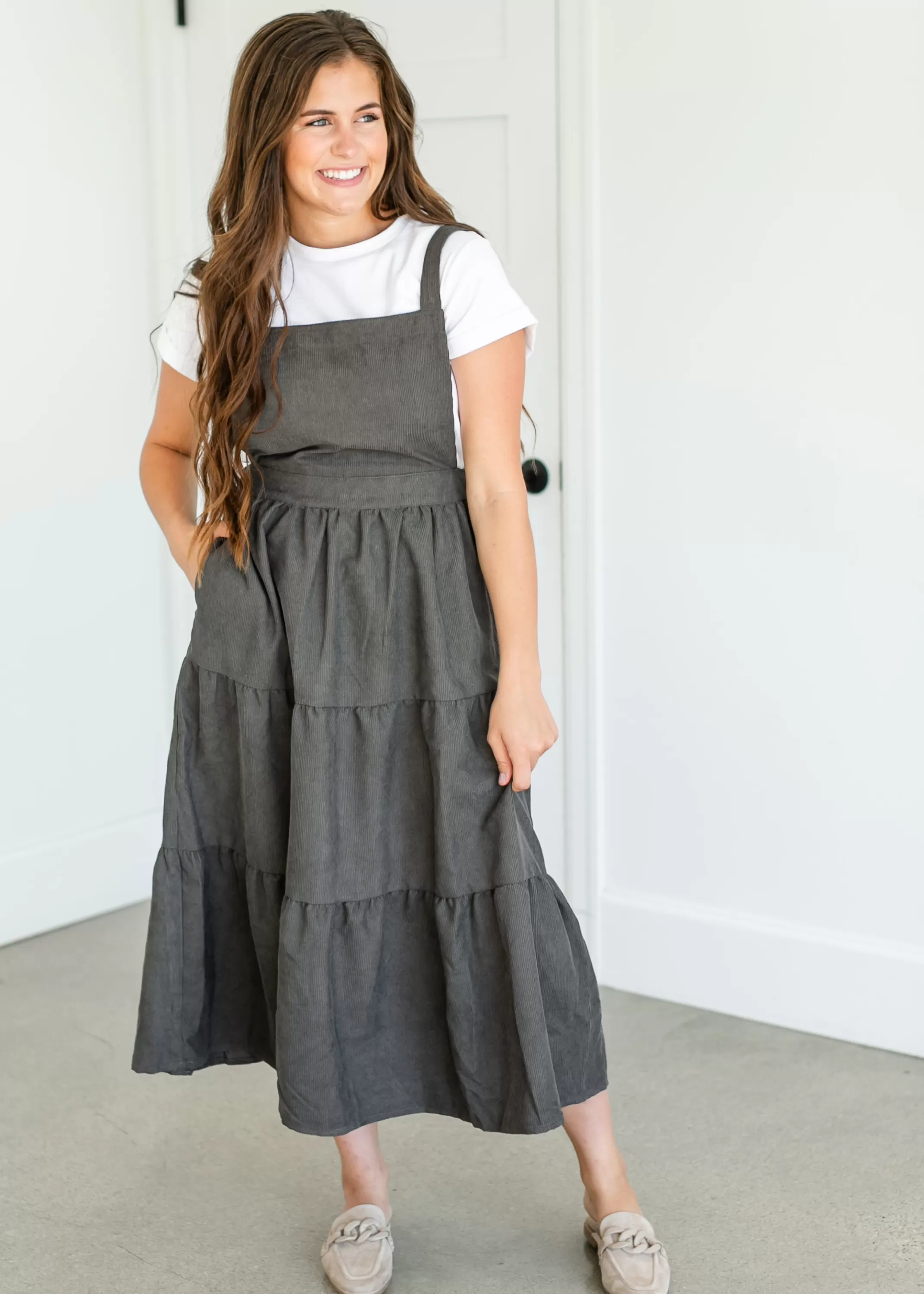 Hot Everette Jumper Corduroy Tiered Midi Dress Women Plus Size