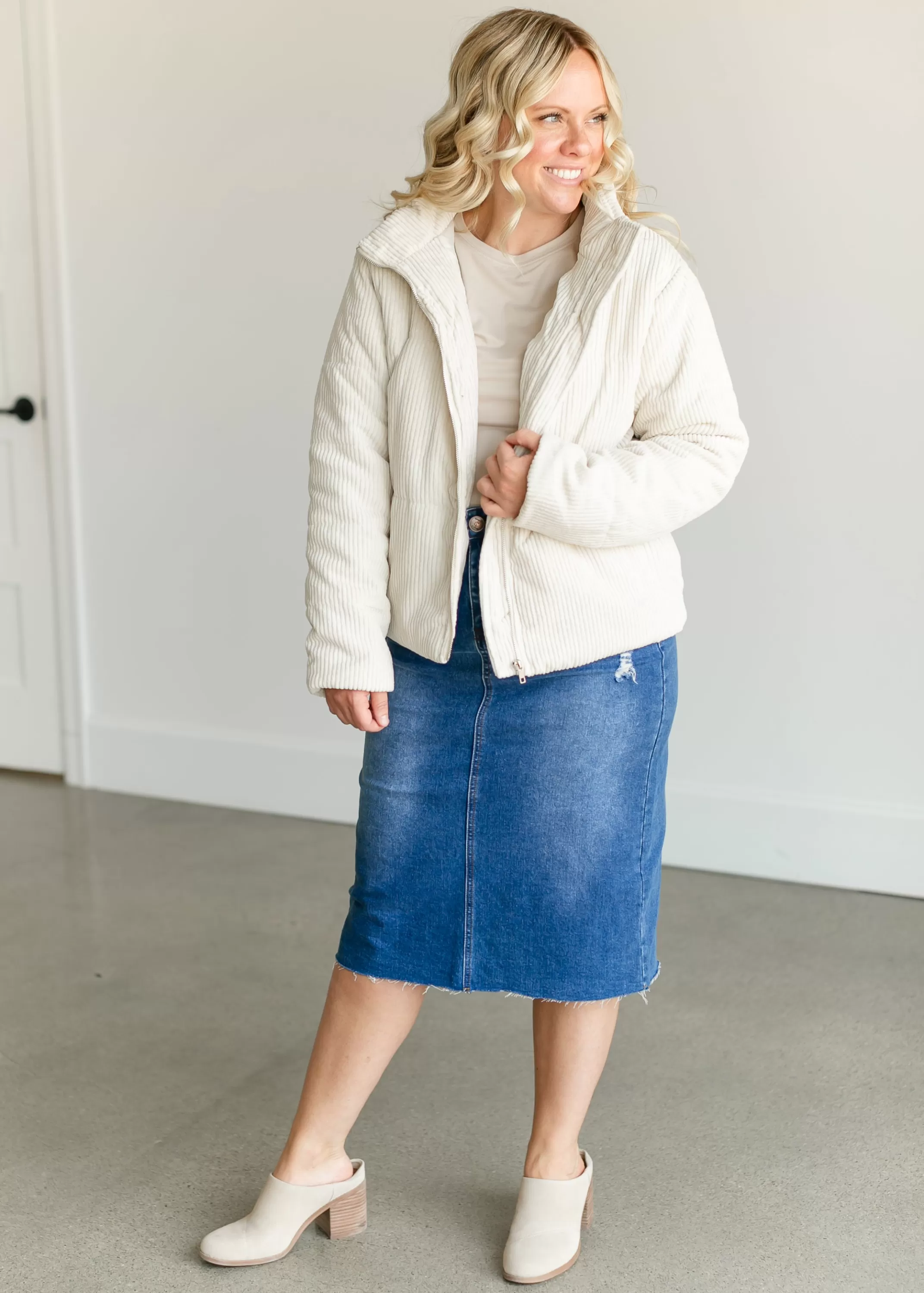 Online Full Zip Corduroy Puffer Jacket Women Jackets