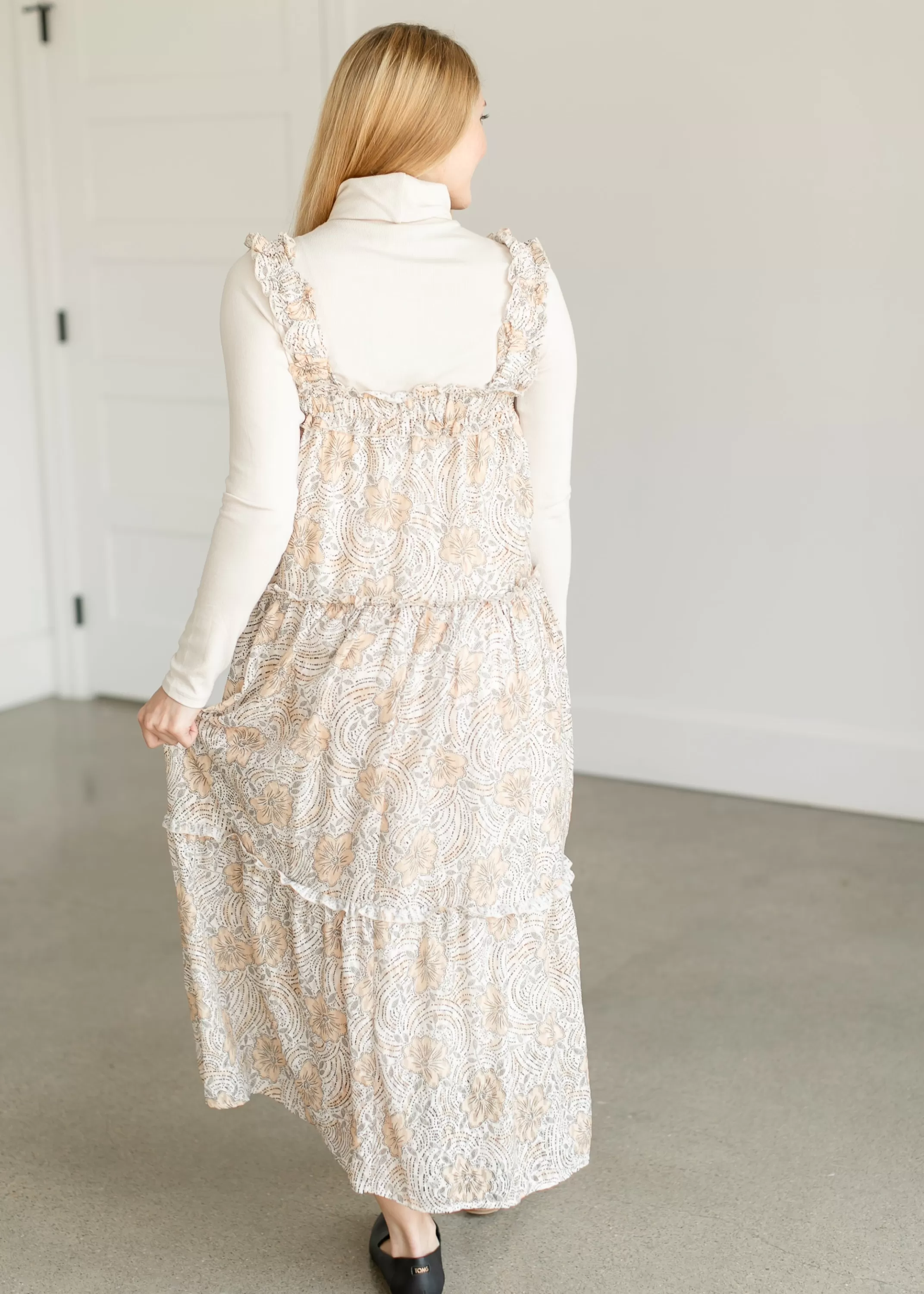 Clearance Golden Floral Tiered Maxi Dress Women Nursing Friendly
