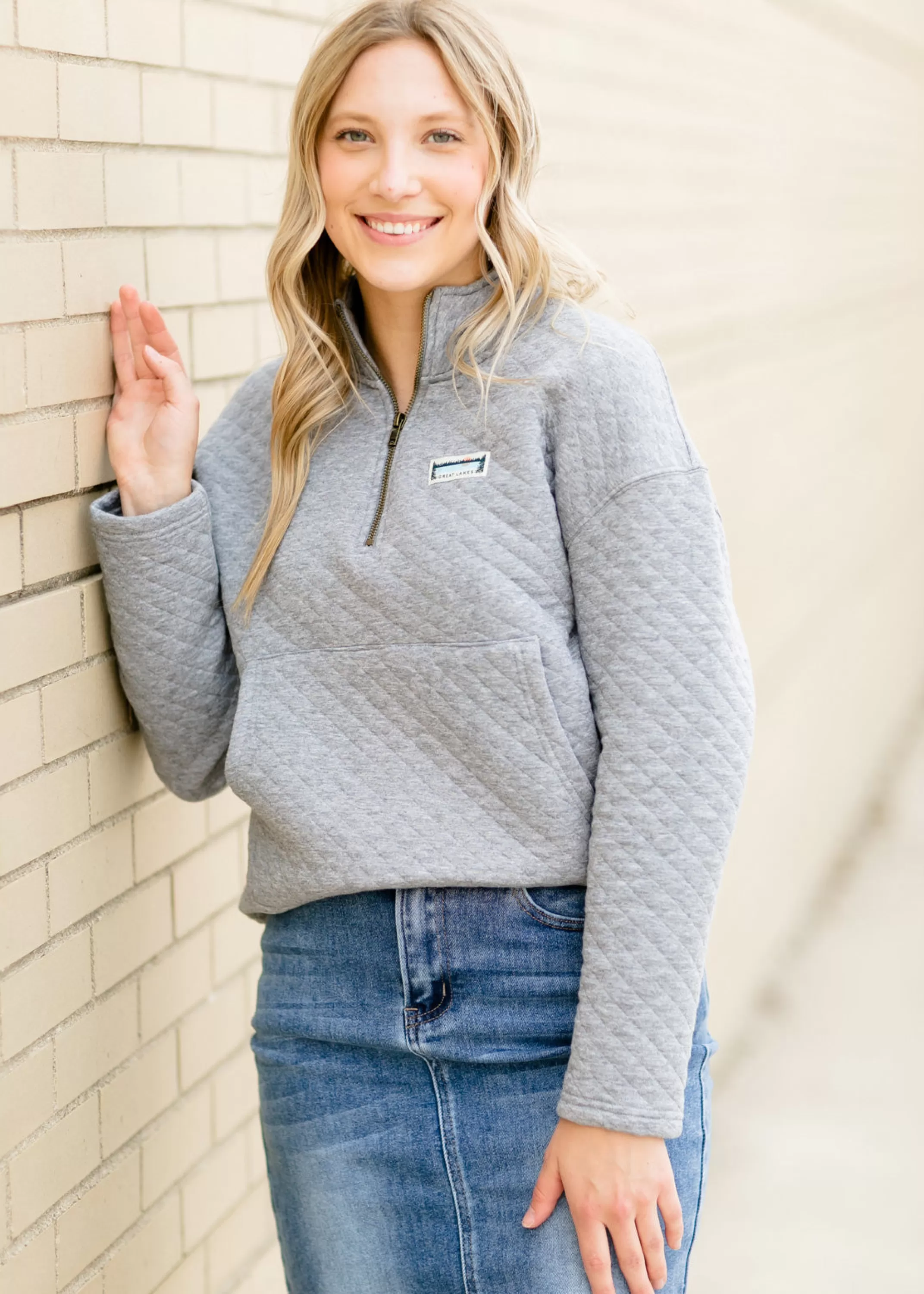Hot Quilted Quarter Zip Pullover Women Long Sleeve