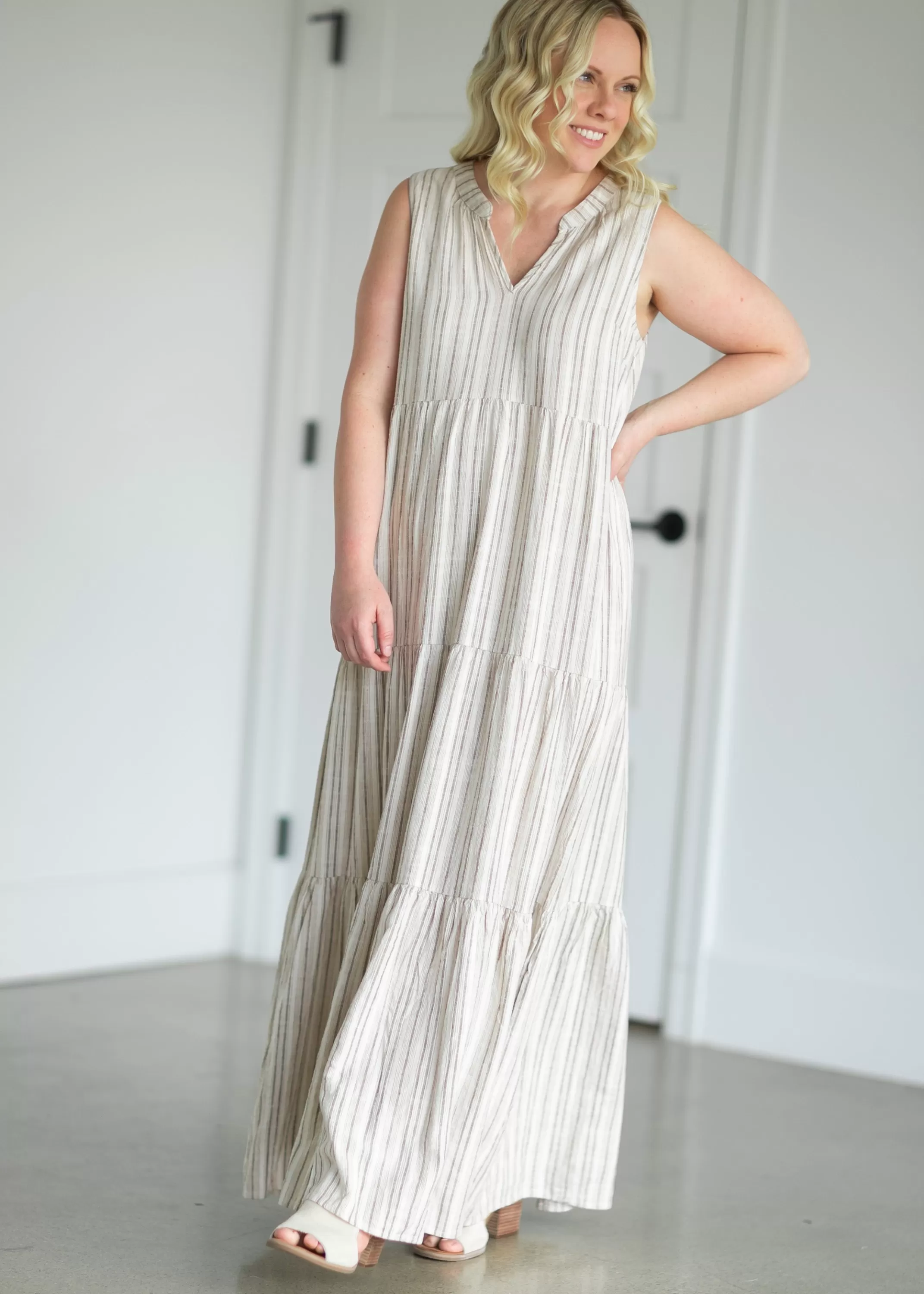 Hot Indie Striped Tiered Maxi Dress Women Maternity Friendly