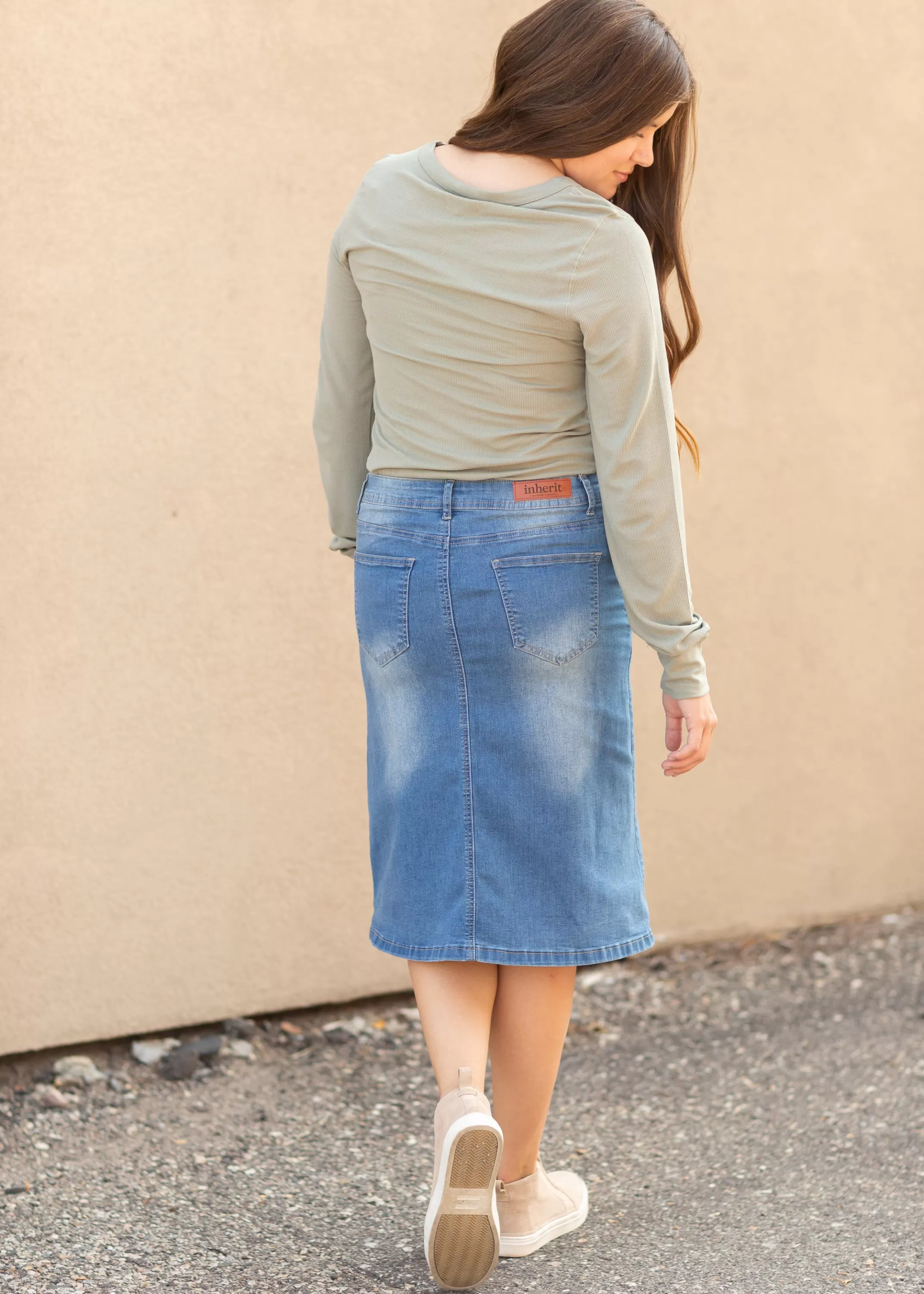 Best Josie Vintage Wash Button Front Midi Denim Skirt Women Skirts