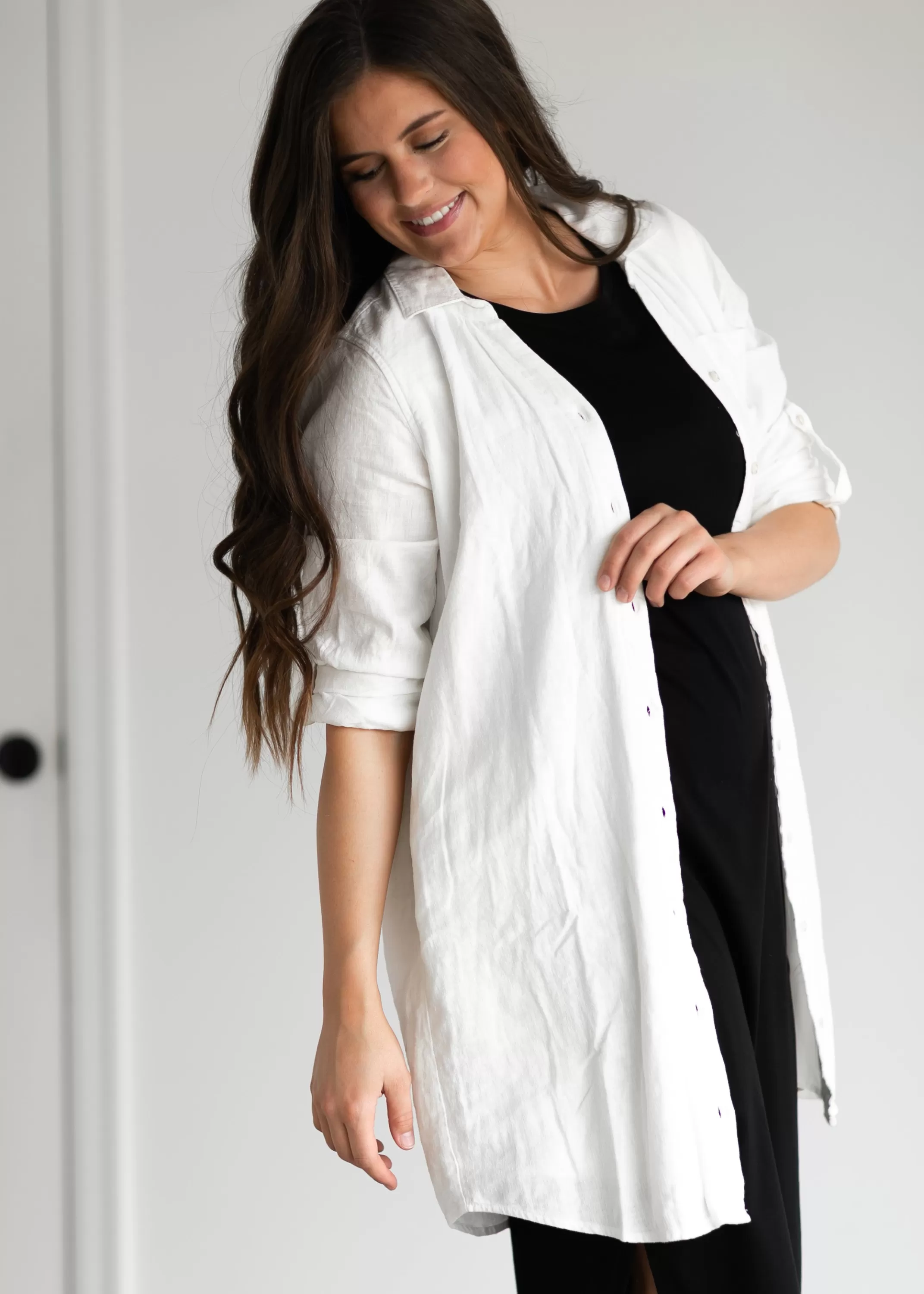 Flash Sale Linen Blend Cream Button Down Layering Top Women Nursing Friendly