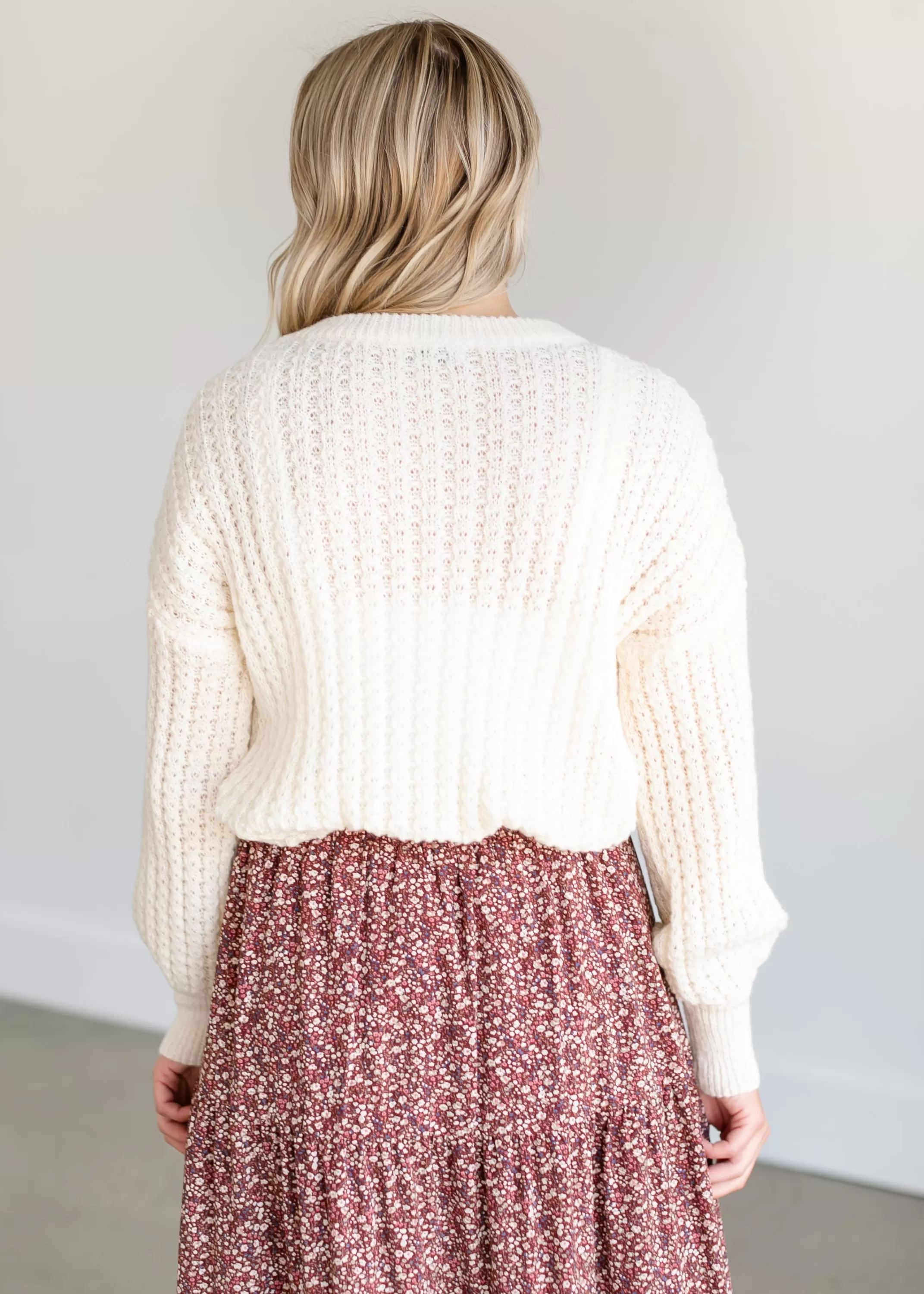 Online Loose Knit Textured Crewneck Sweater Women Long Sleeve