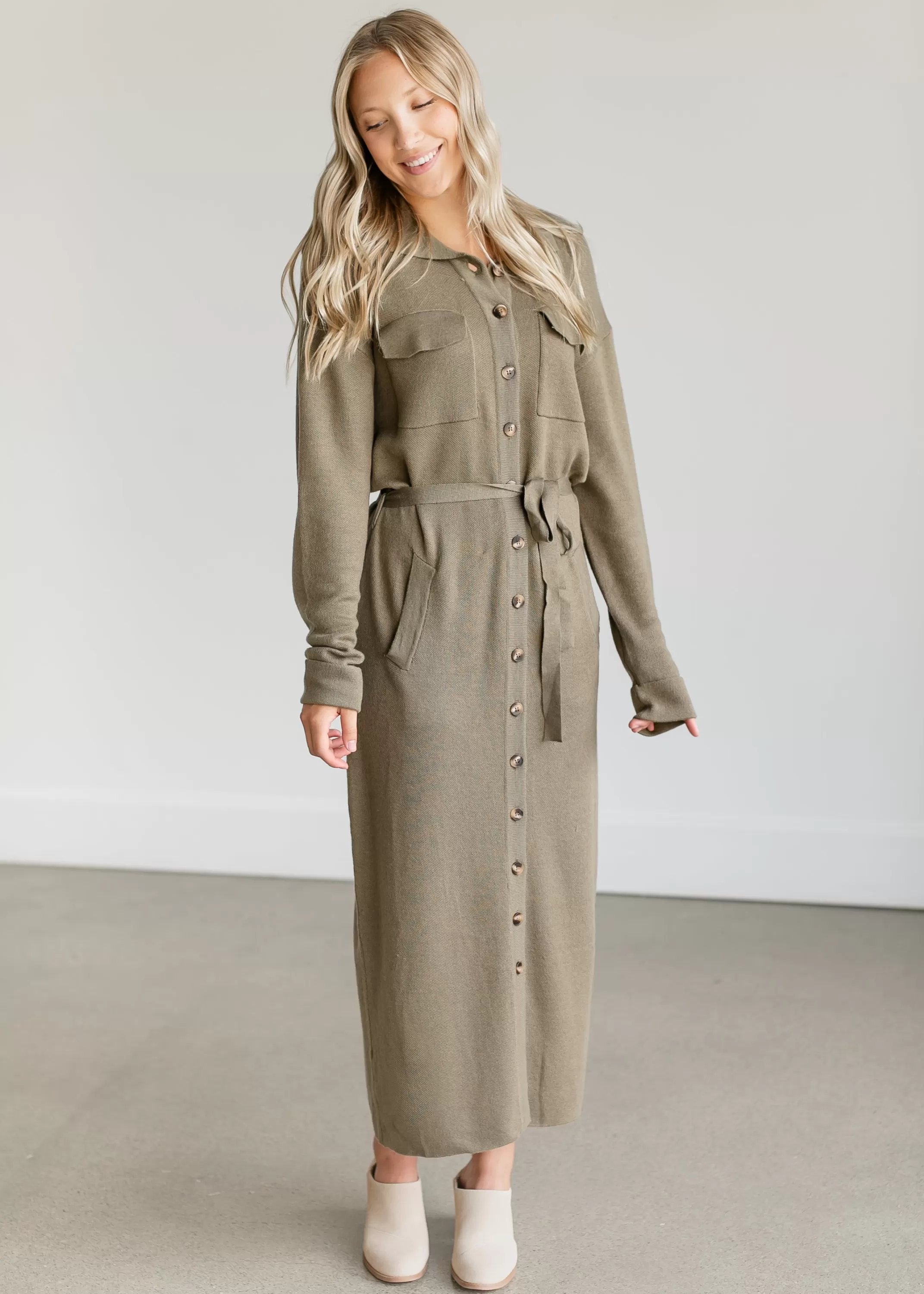 Sale Melina Button-Up Knit Midi Dress Women Nursing Friendly