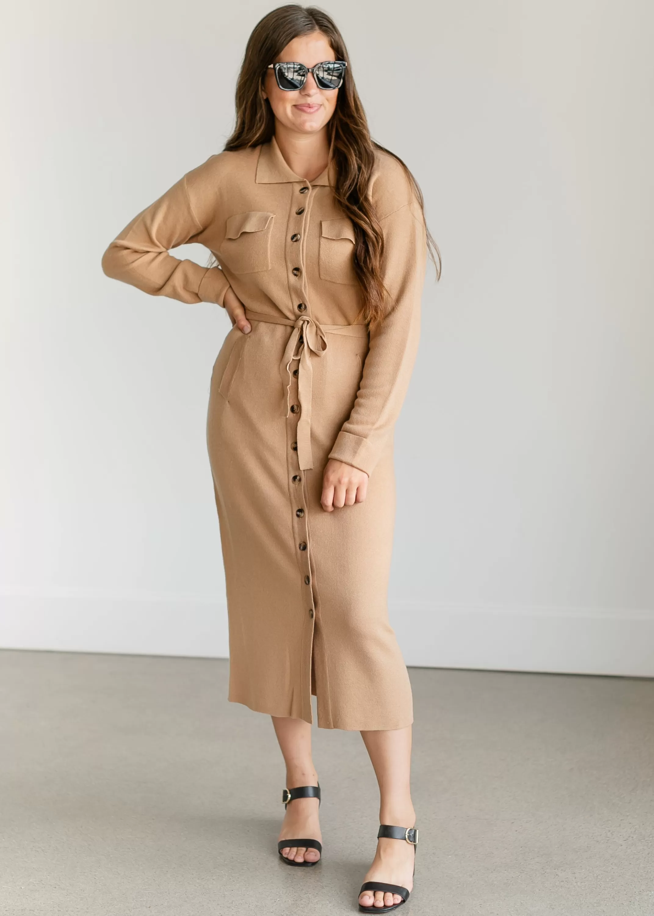 Sale Melina Button-Up Knit Midi Dress Women Nursing Friendly