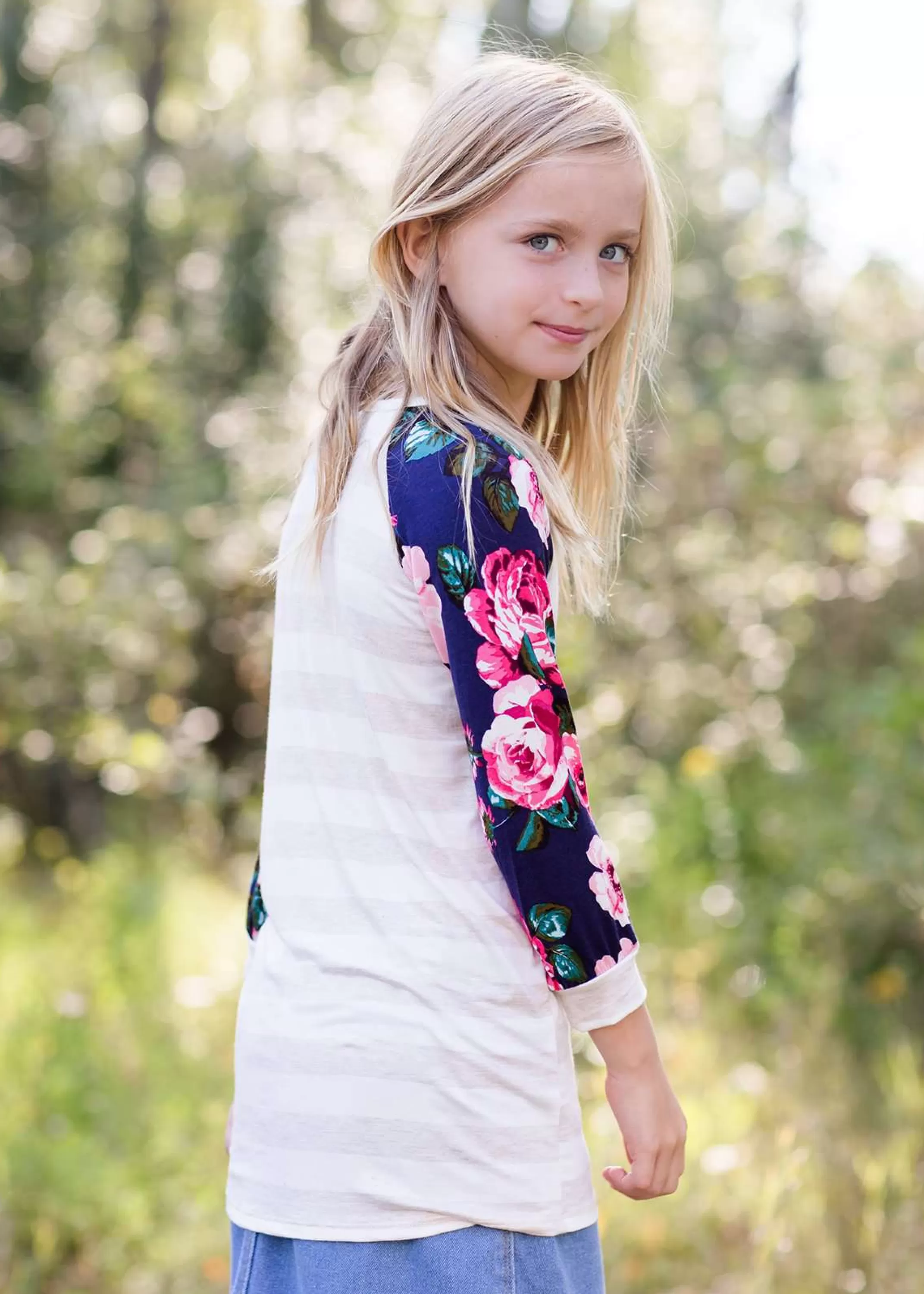 Shop Modest Girls Southern Floral Stripe Top | Inherit Clothing Company Women Girls