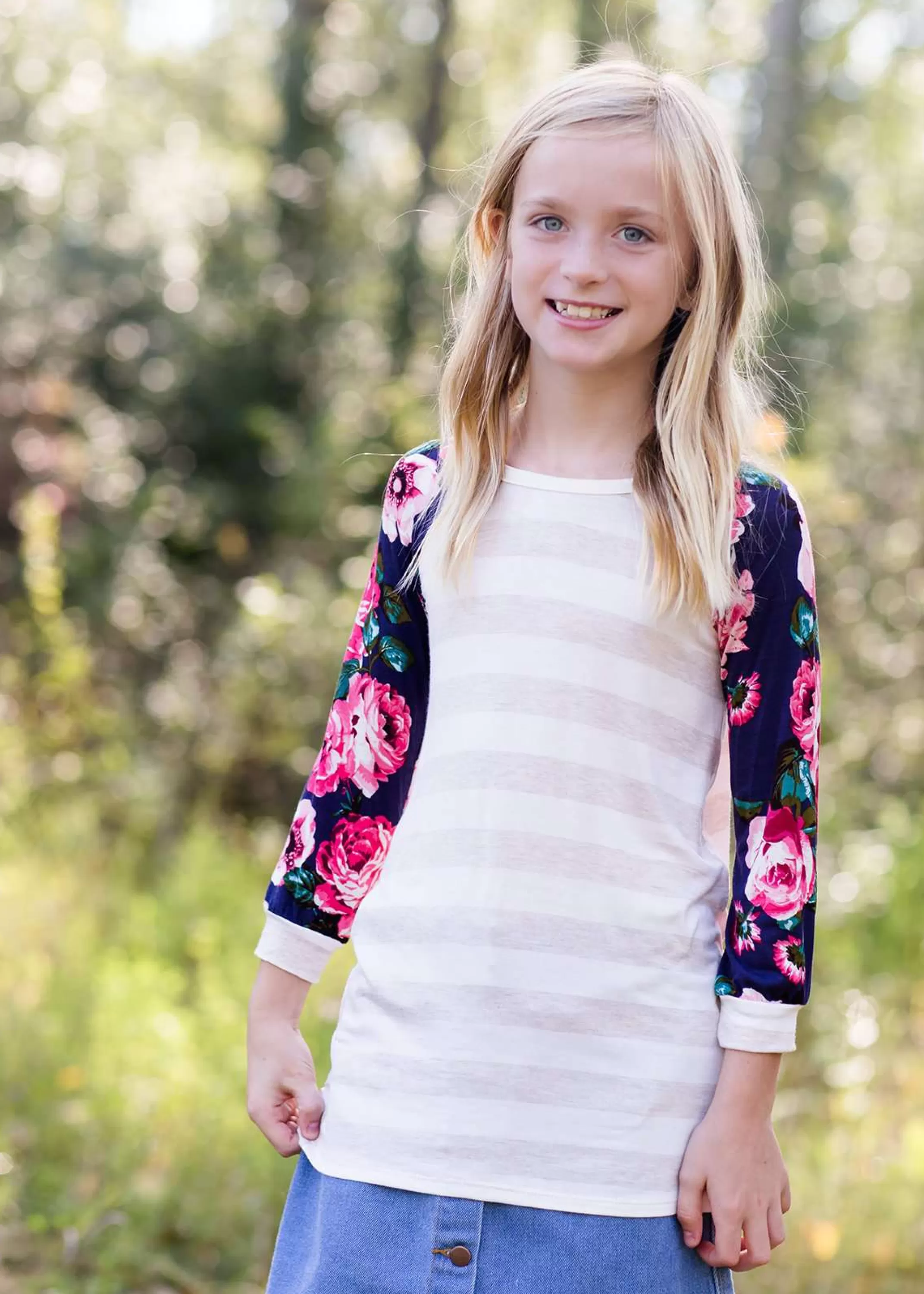 Shop Modest Girls Southern Floral Stripe Top | Inherit Clothing Company Women Girls