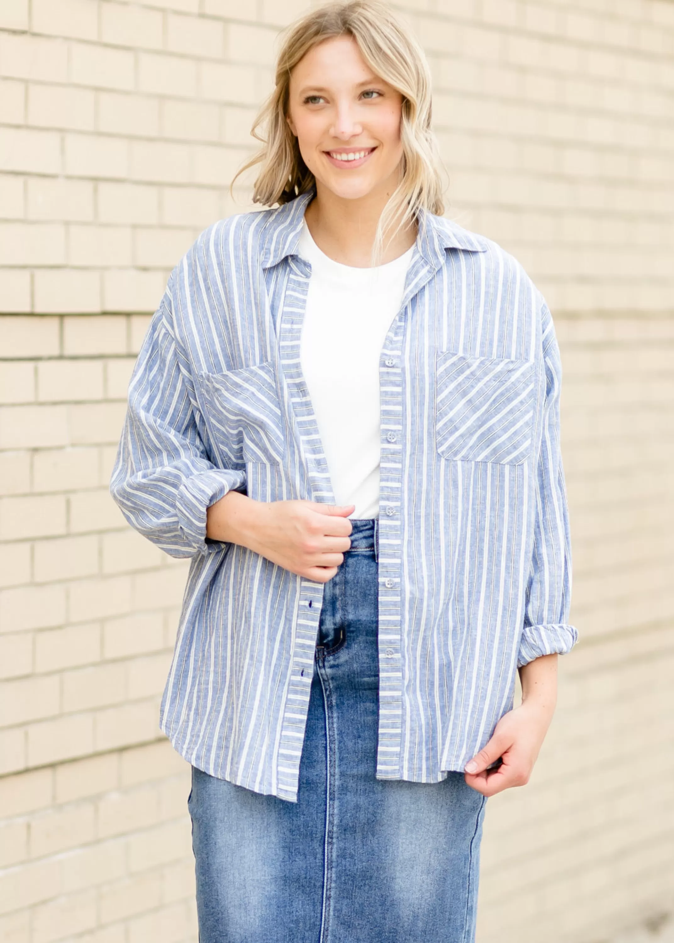 Best Natalia Striped Button Up Top Women Nursing Friendly
