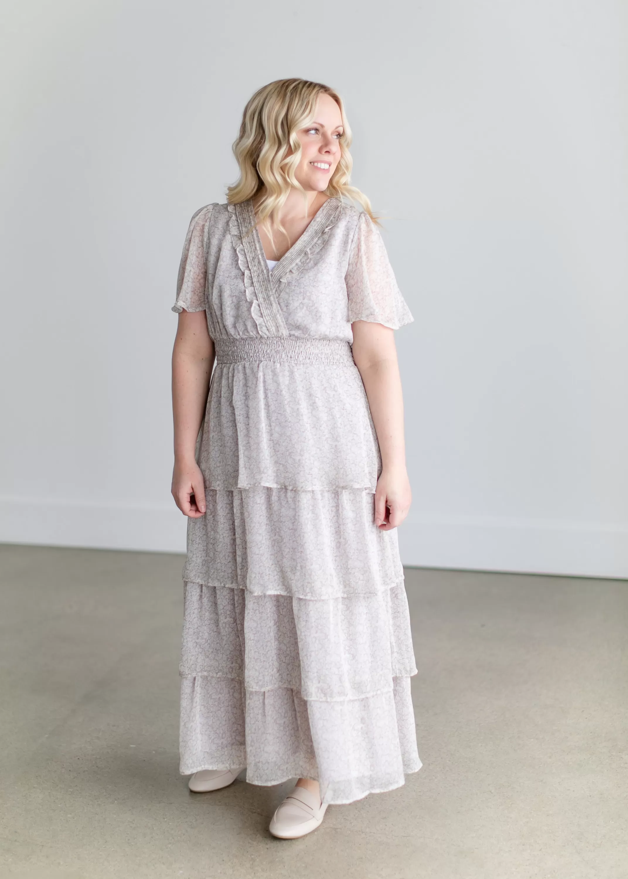 New Pintuck Faux Wrap Ruffle Tiered Maxi Dress Women Nursing Friendly