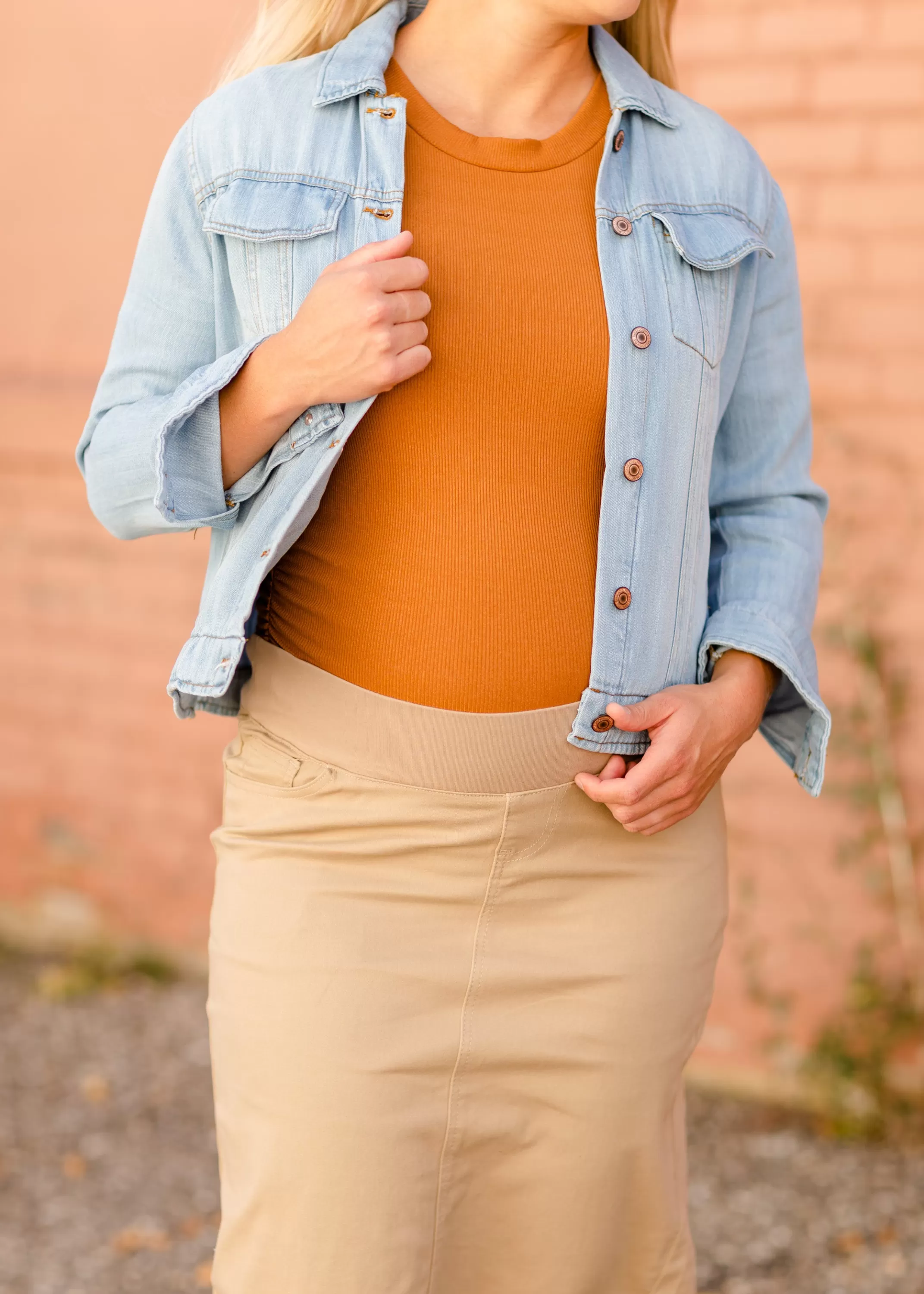 Store Remi Light Khaki Skirt | Inherit Clothing Company Women Maternity Friendly