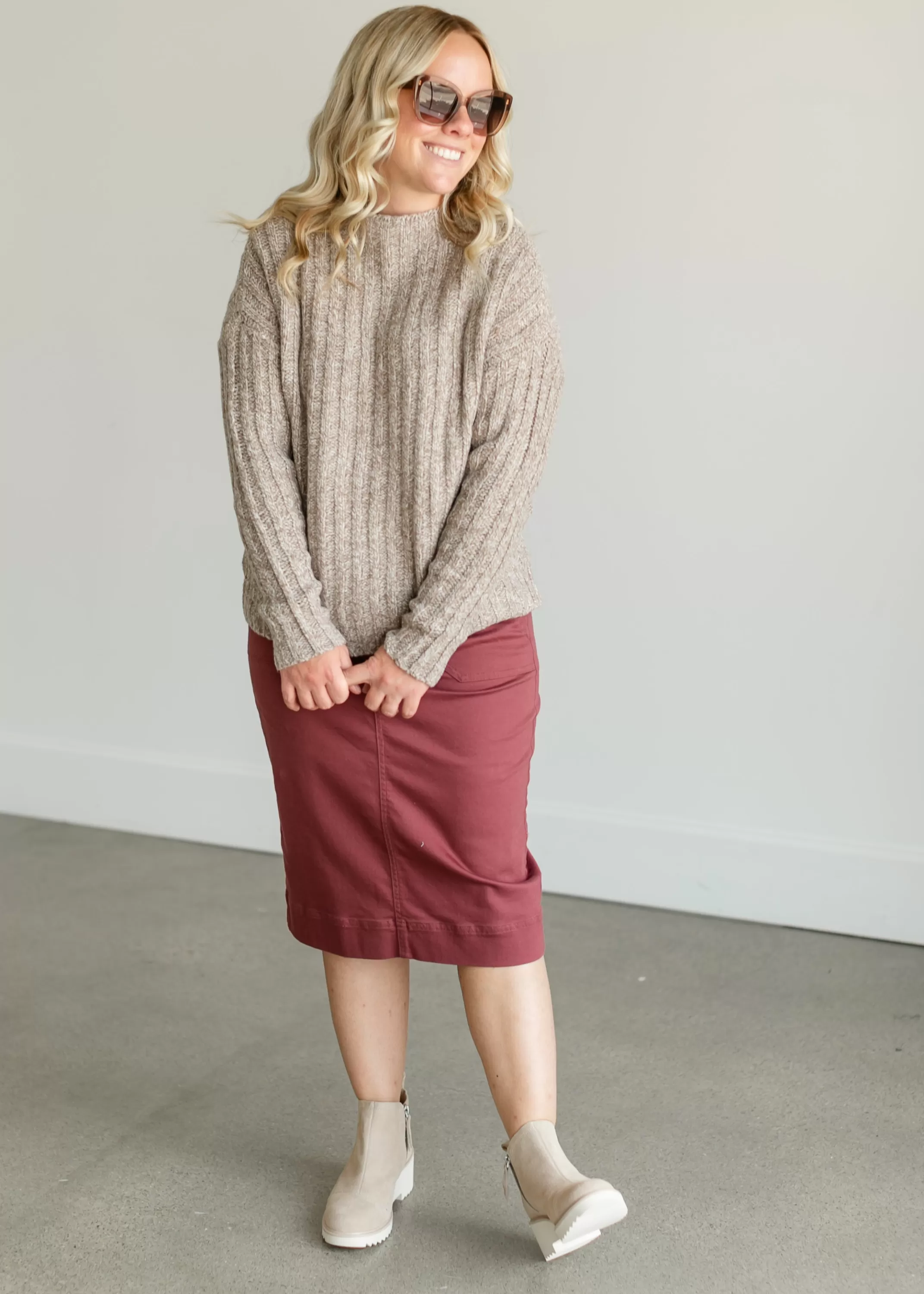Cheap Ribbed Knit Mockneck Sweater Women Long Sleeve