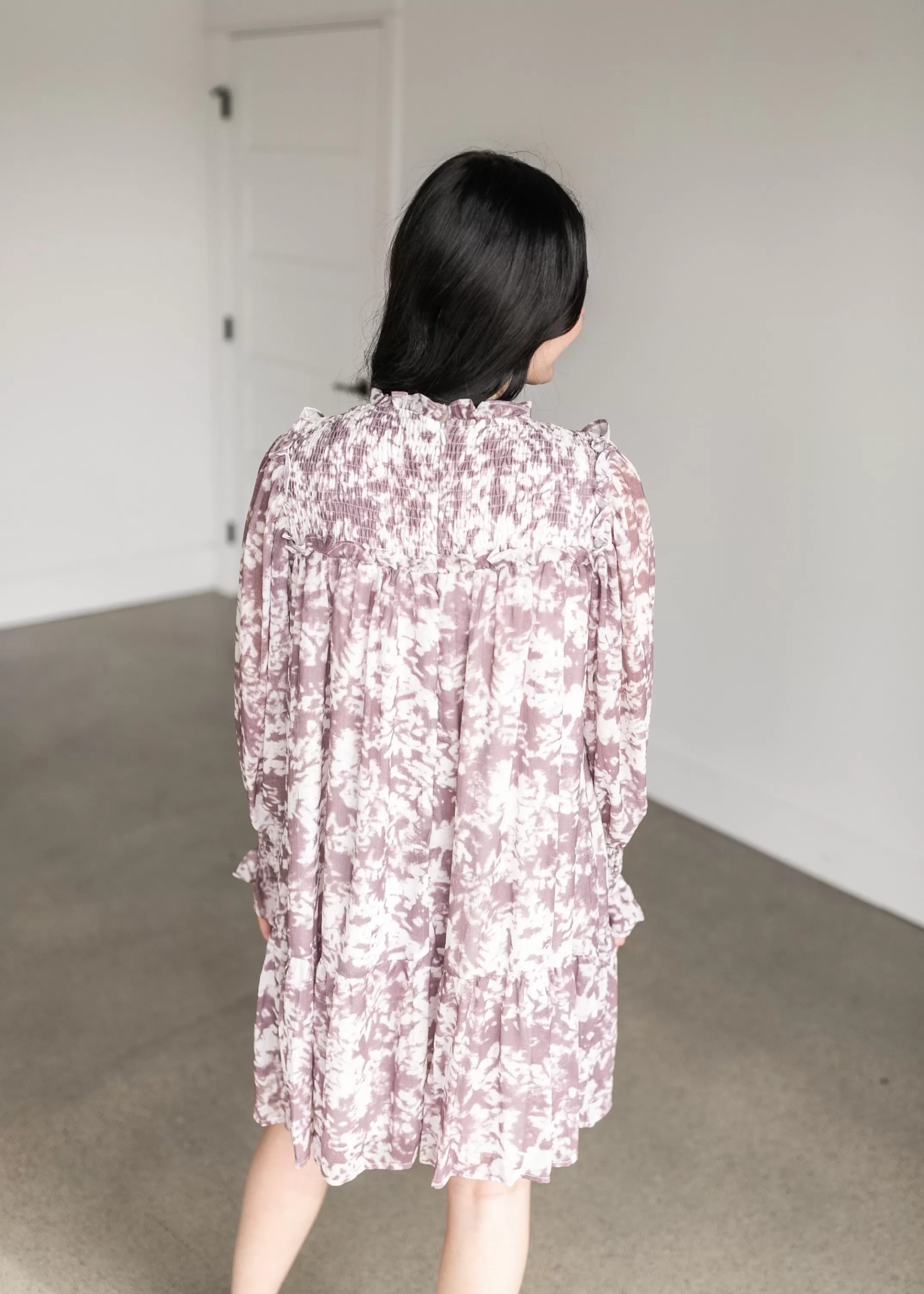 Hot Ruffle Smocked Neck Watercolor Midi Dress Women Maternity Friendly