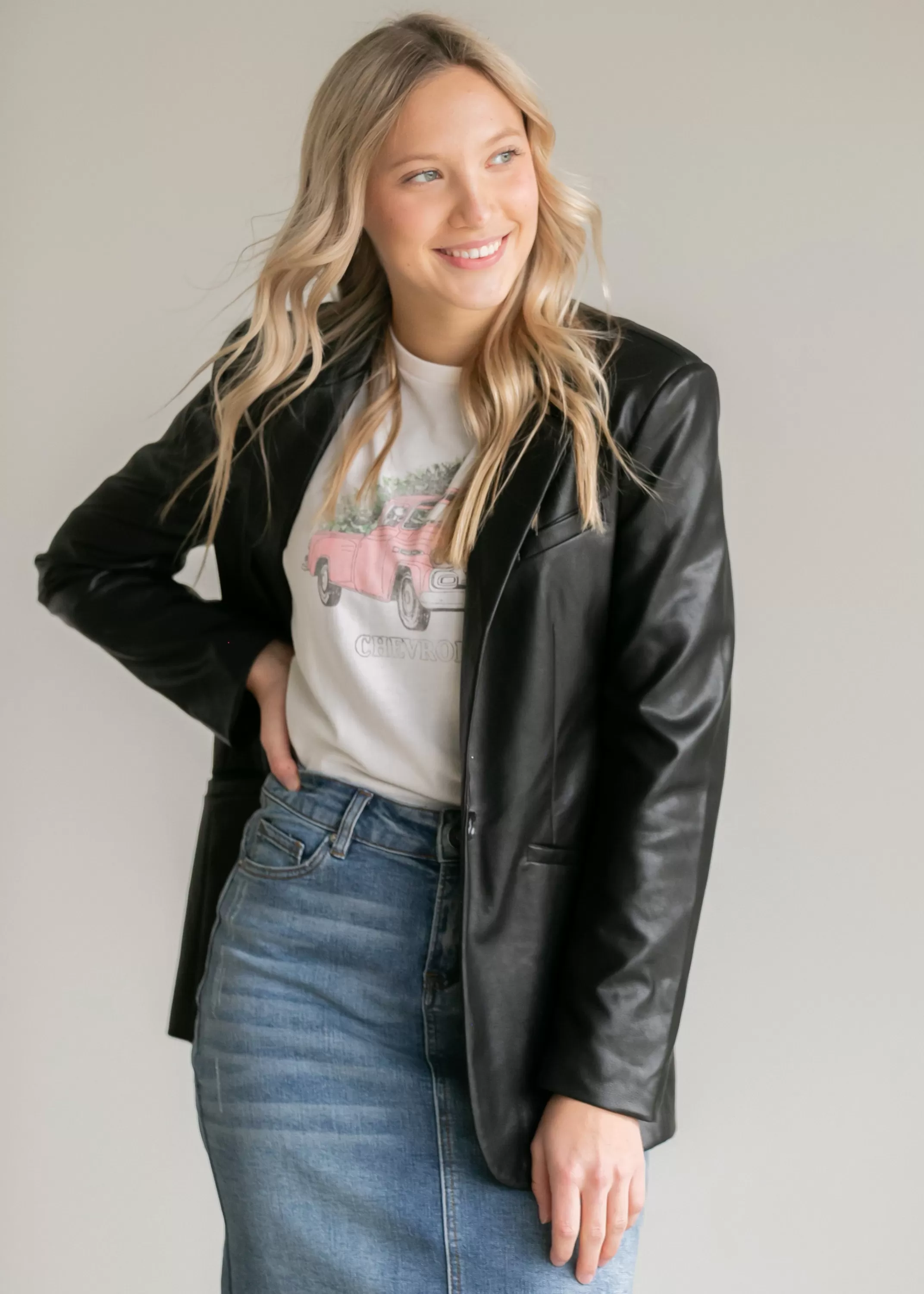 Discount Sandelle Faux Leather Blazer Women Nursing Friendly