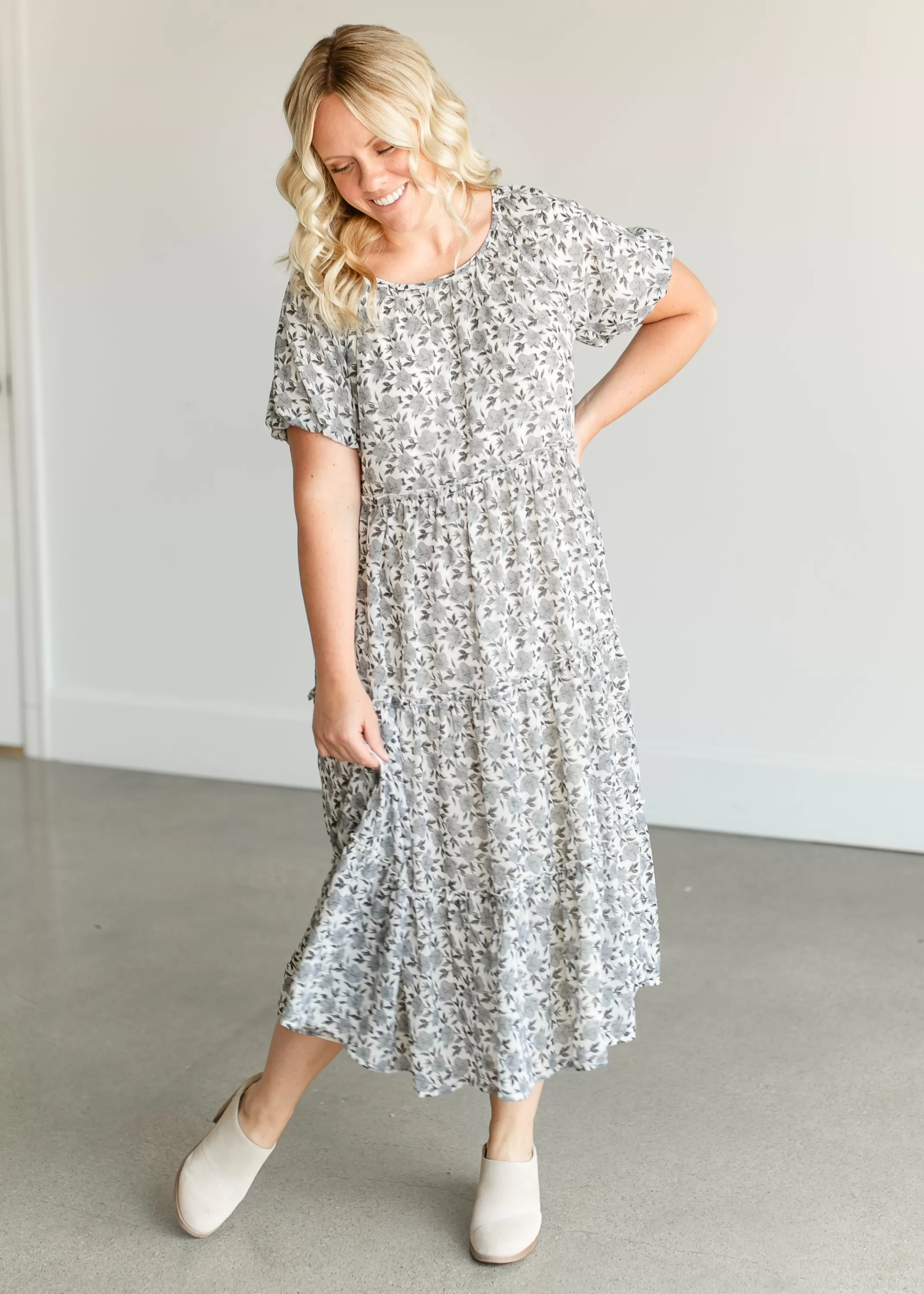 New Short Bubble Sleeve Midi Dress Women Plus Size