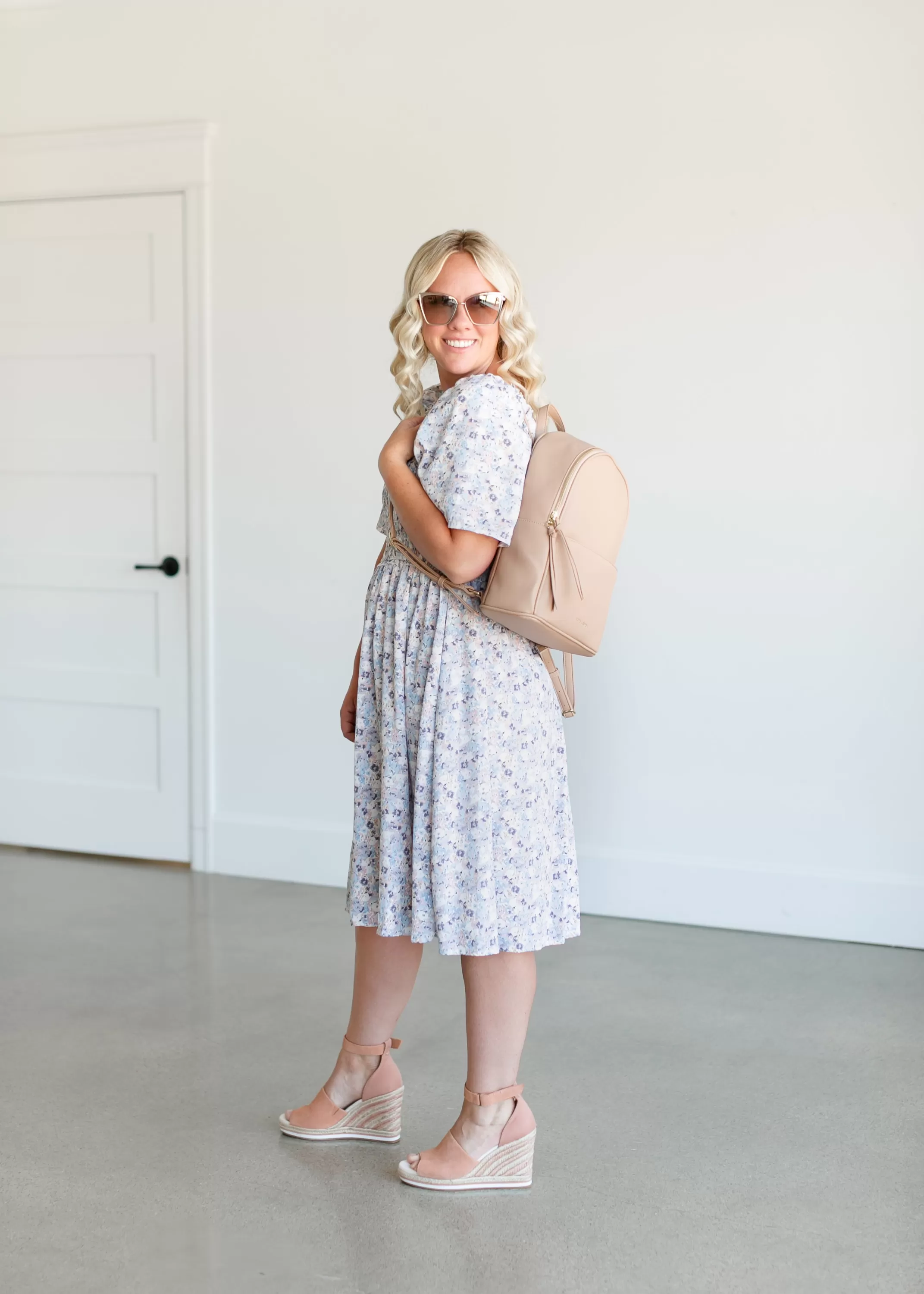 New Square Neck Smocked Floral Midi Dress Women Plus Size