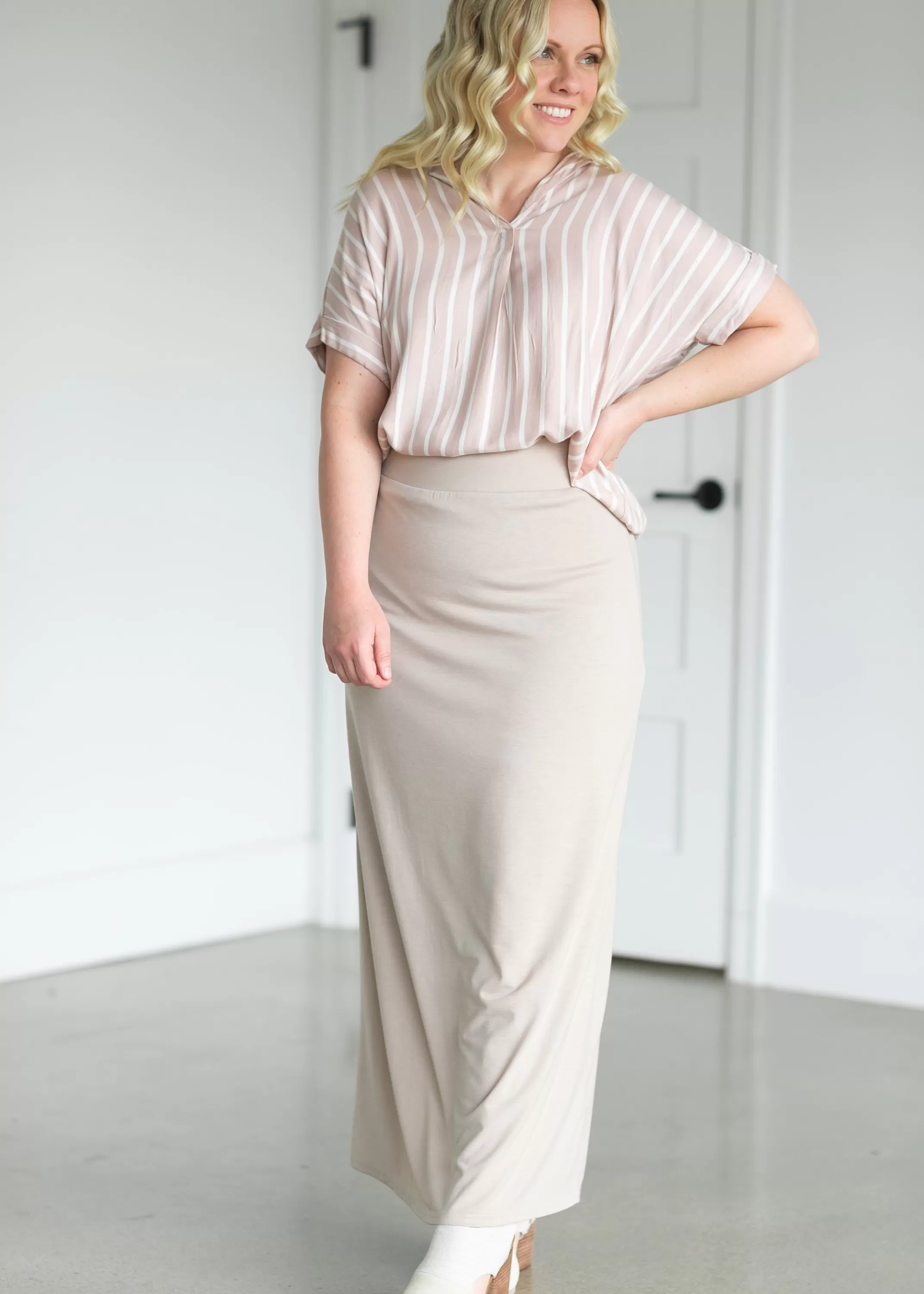 Fashion Valencia Pink Stripe Collared Top Women Nursing Friendly
