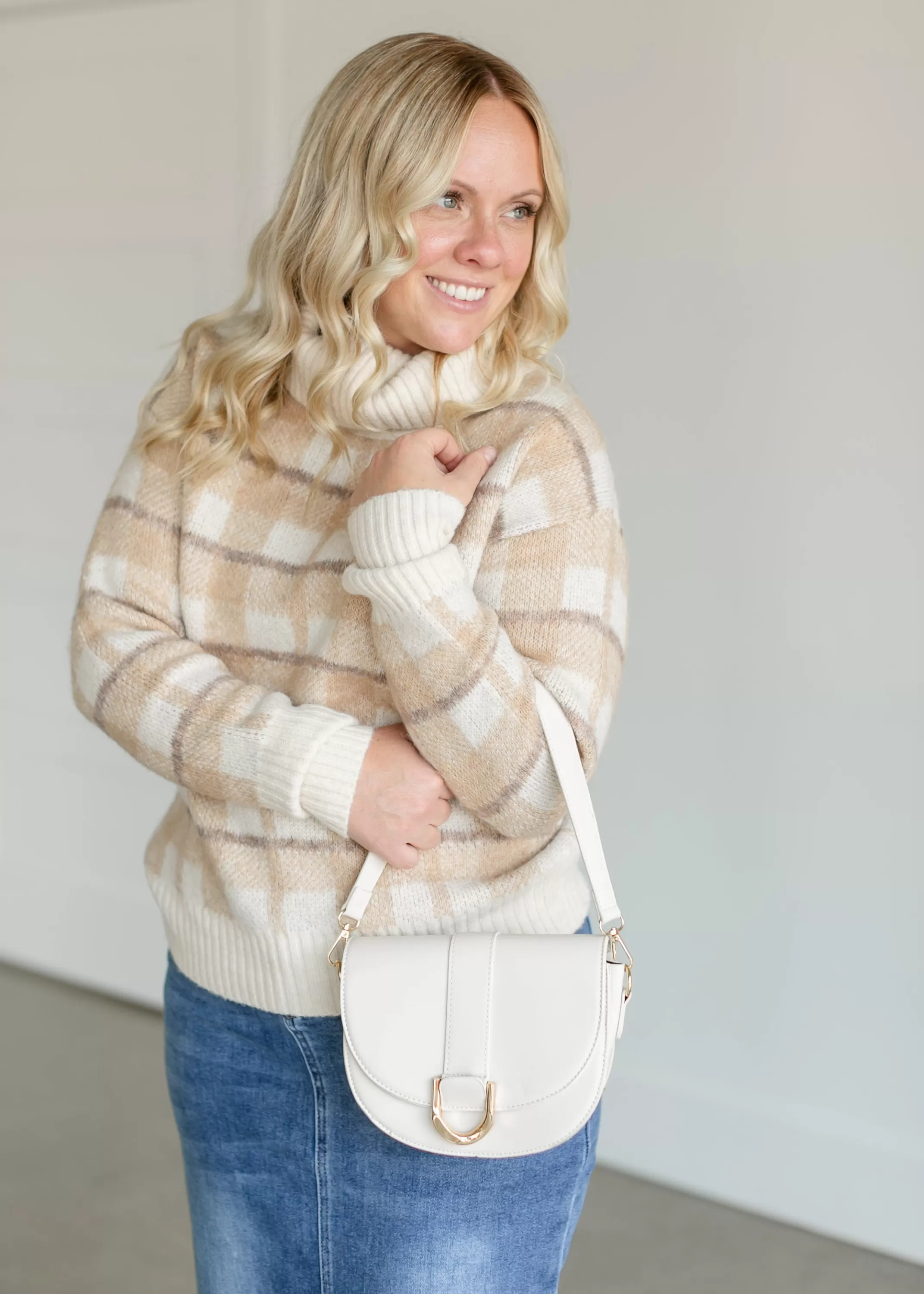 Outlet Vegan Leather Ivory Saddle Bag Women Accessories