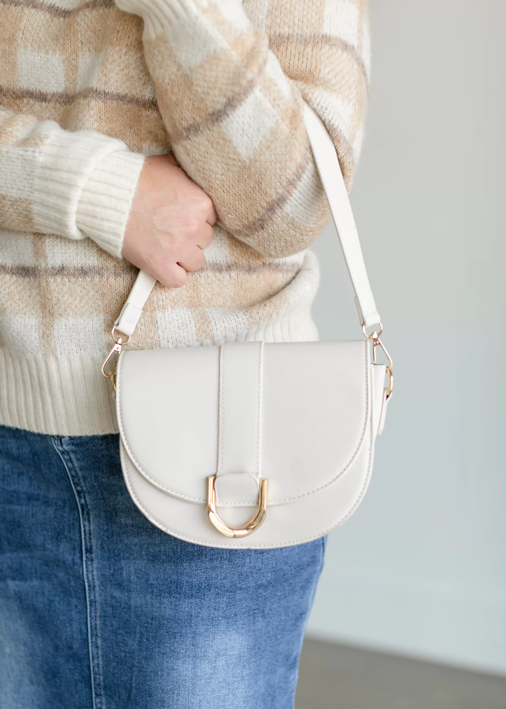 Outlet Vegan Leather Ivory Saddle Bag Women Accessories