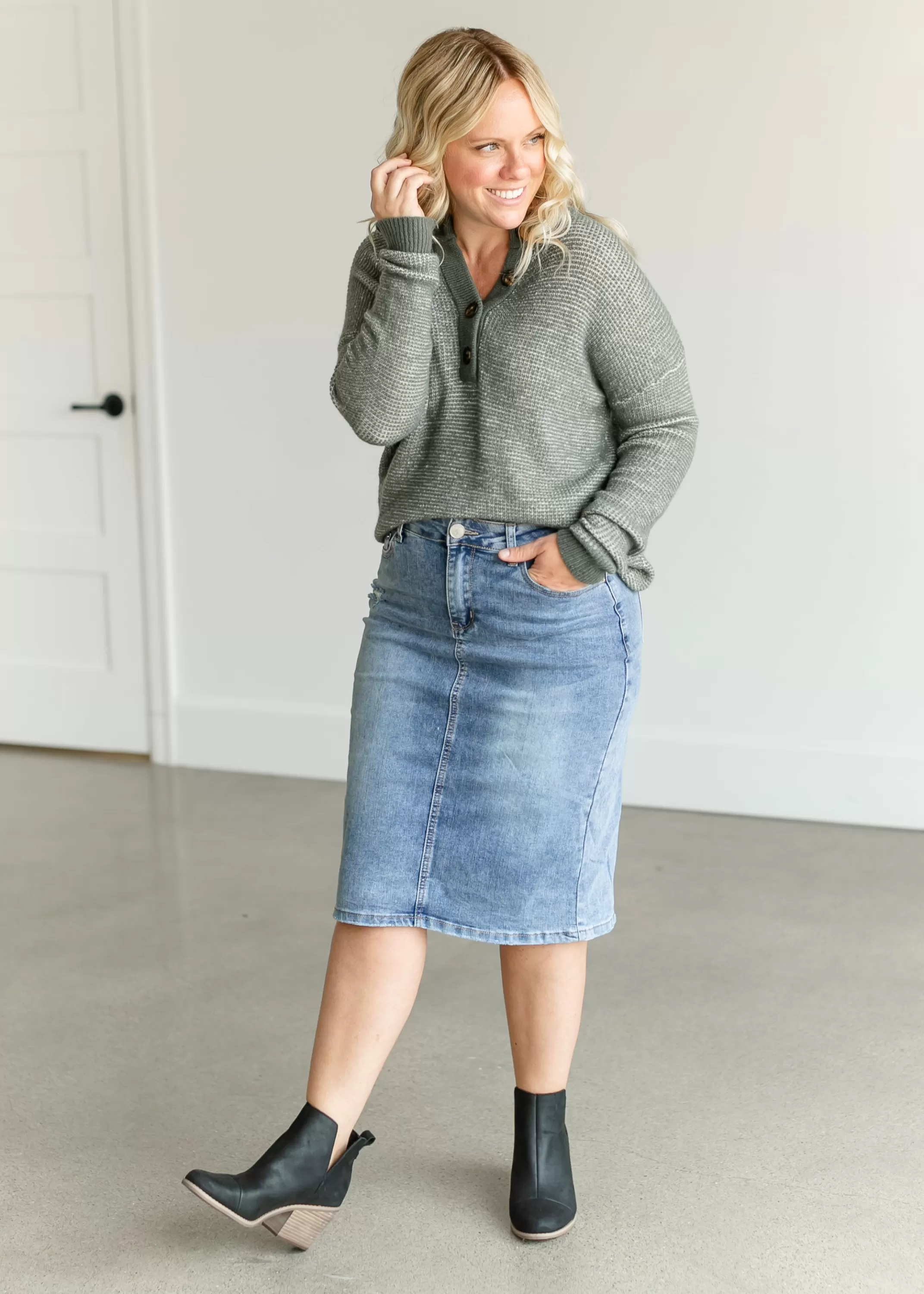 Shop Waffle Henley Neck Sweater Women Nursing Friendly