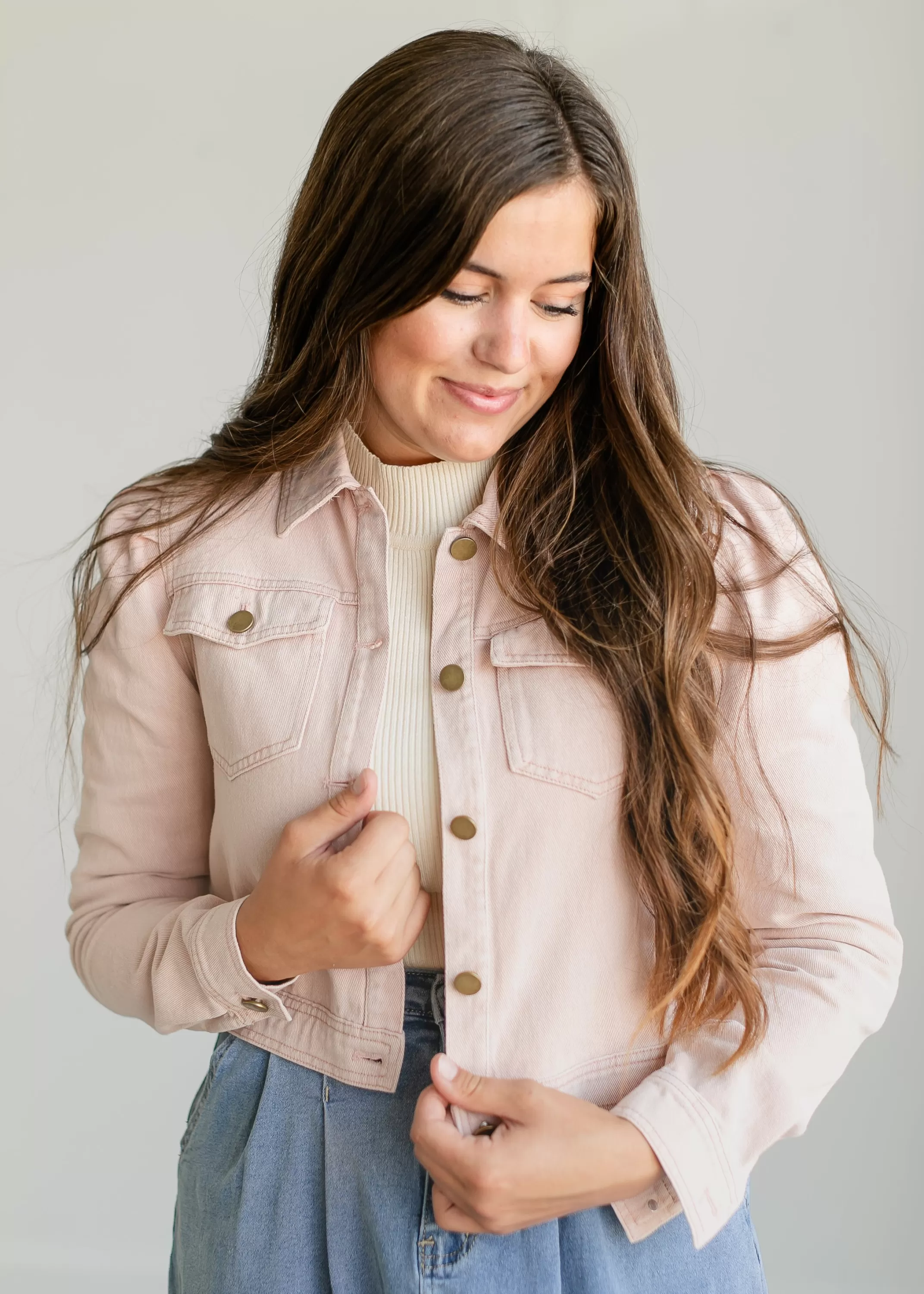 Best Washed Pink Denim Jacket Women Nursing Friendly