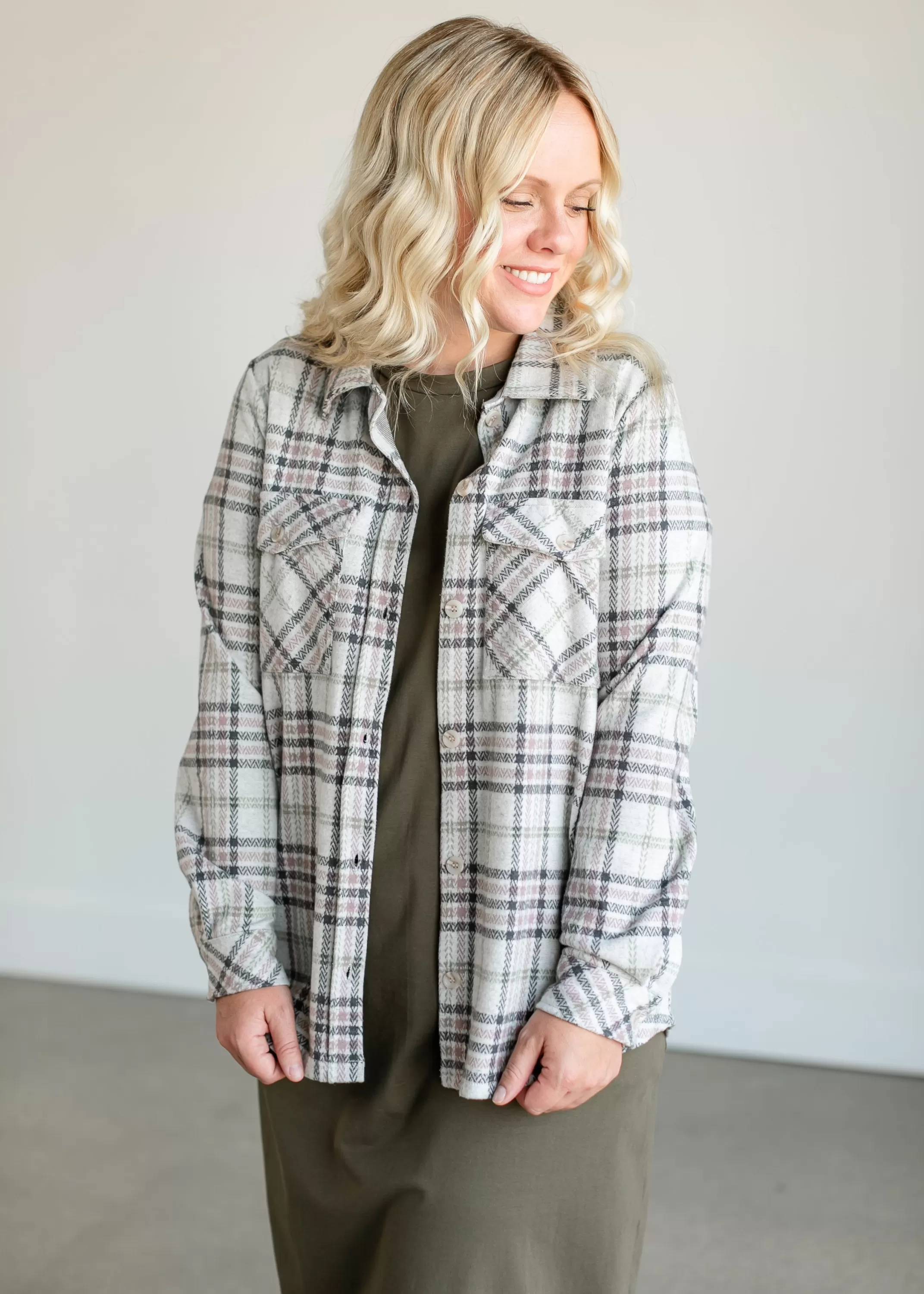 Discount Weston Plaid Button Up Shacket Women Nursing Friendly