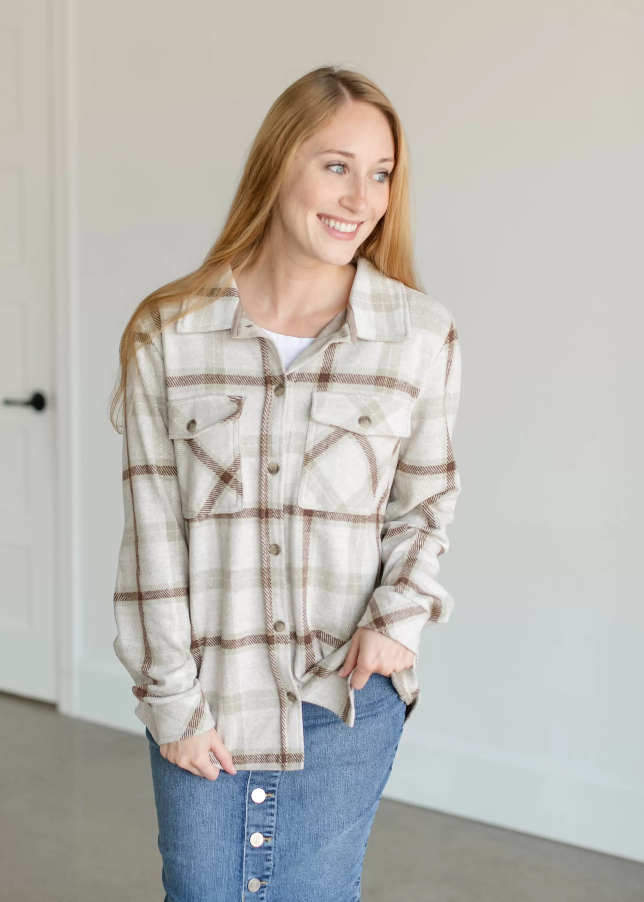 Discount Weston Plaid Button Up Shacket Women Nursing Friendly